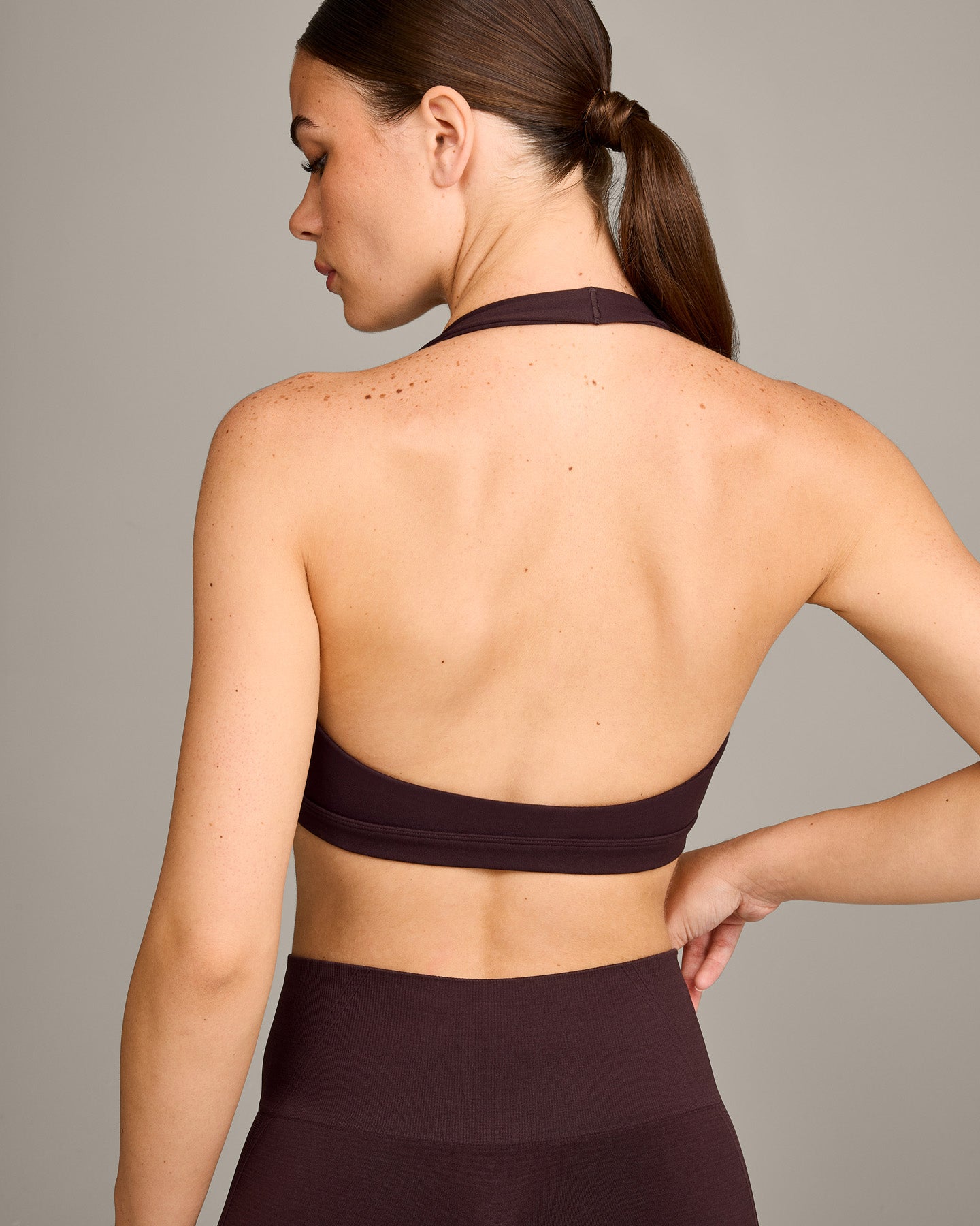 EasyLift Halter Bralette with Grey Logo | Plum Brown - Image 4
