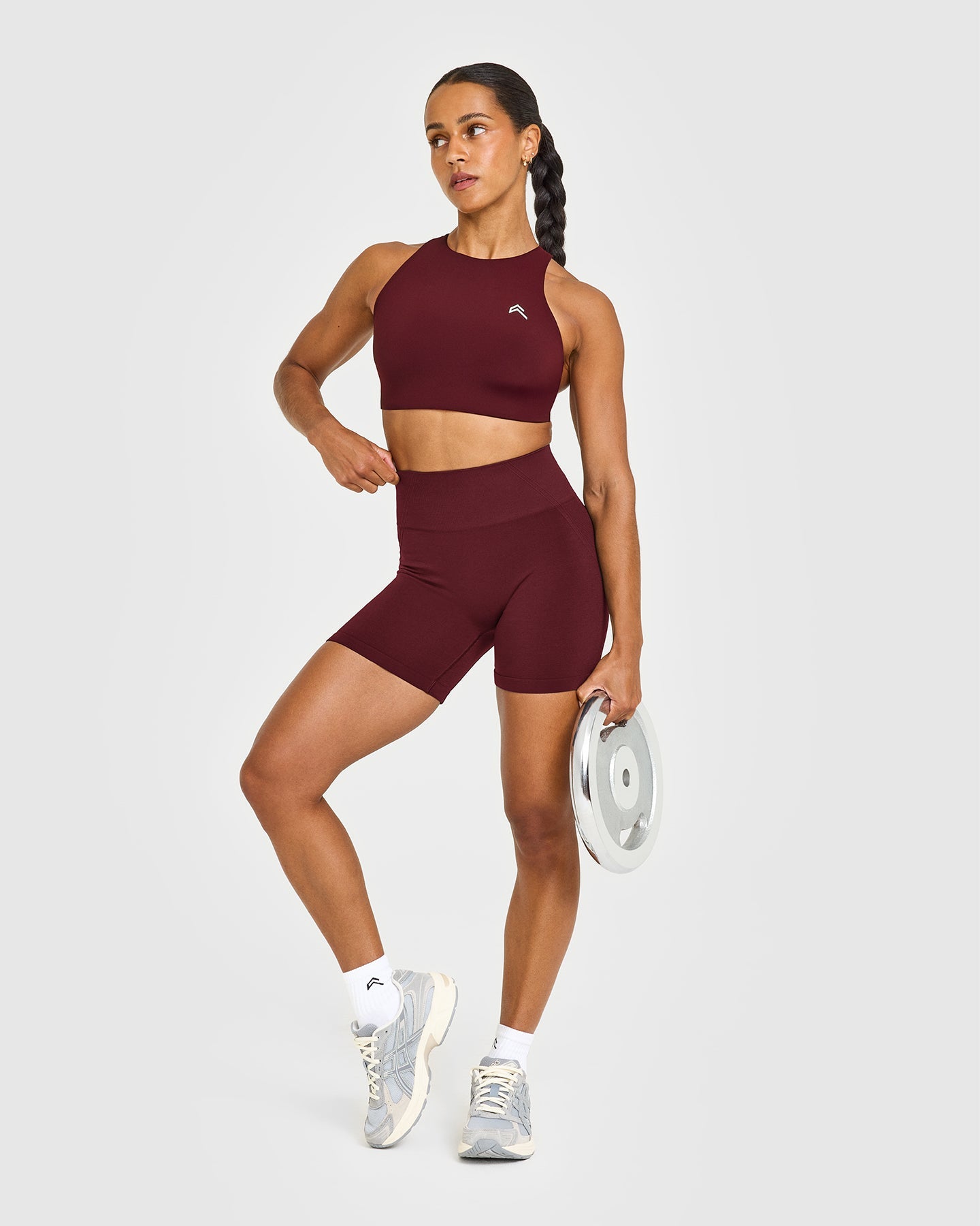 EffortlessLift Seamless Shorts with White Logo | Rosewood - Image 3