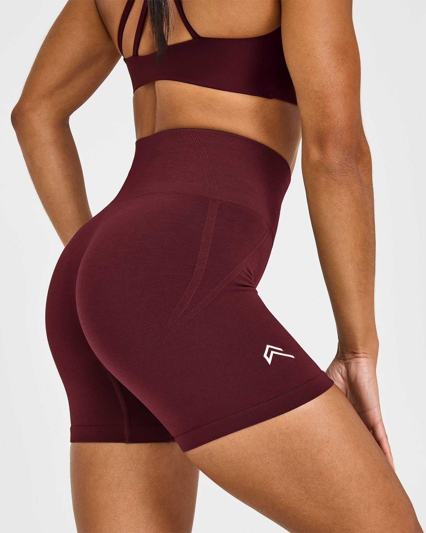 EffortlessLift Seamless Shorts with White Logo | Rosewood - Image 4