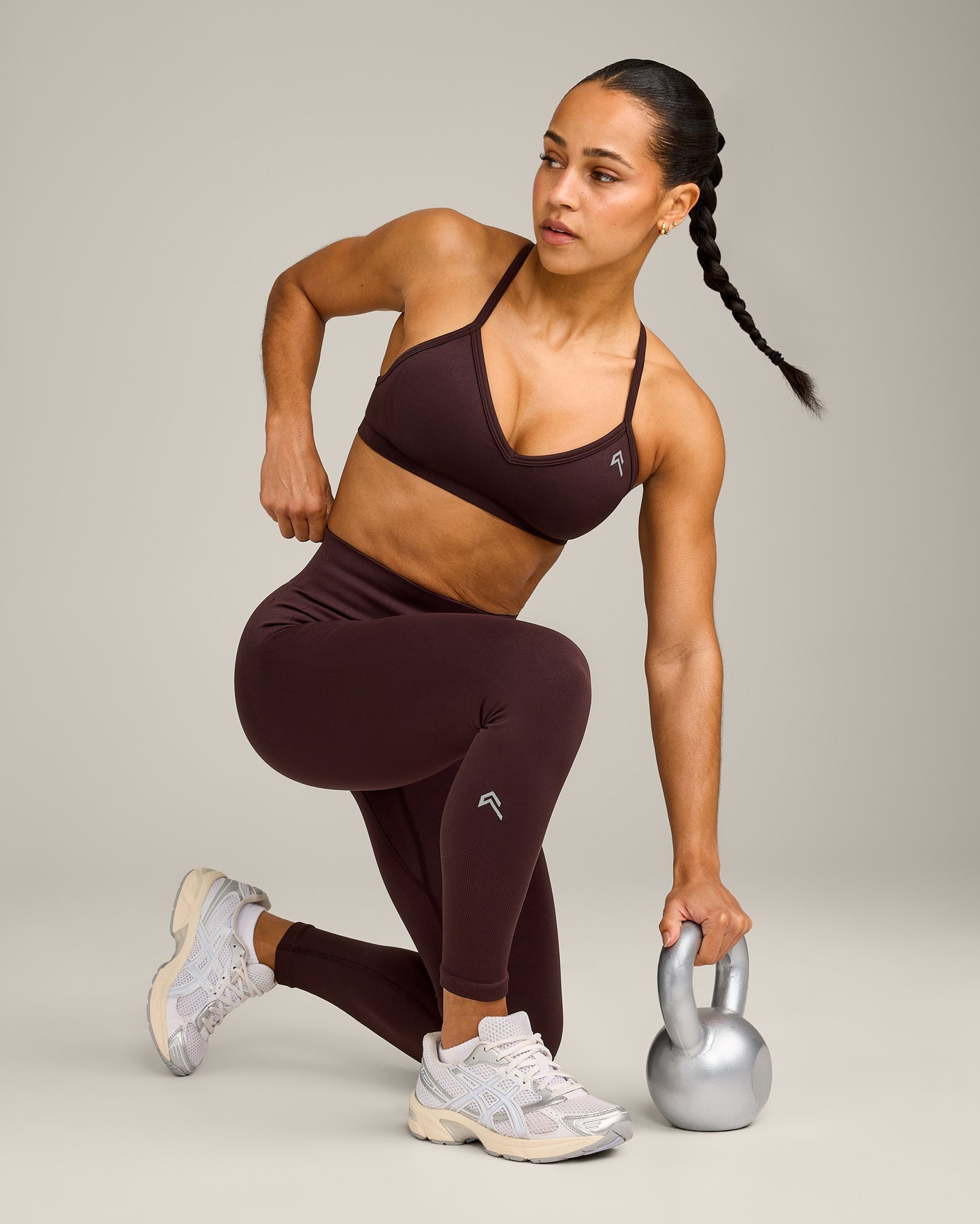 EnhanceLift Seamless Leggings with Grey Logo | Plum Brown - Image 2