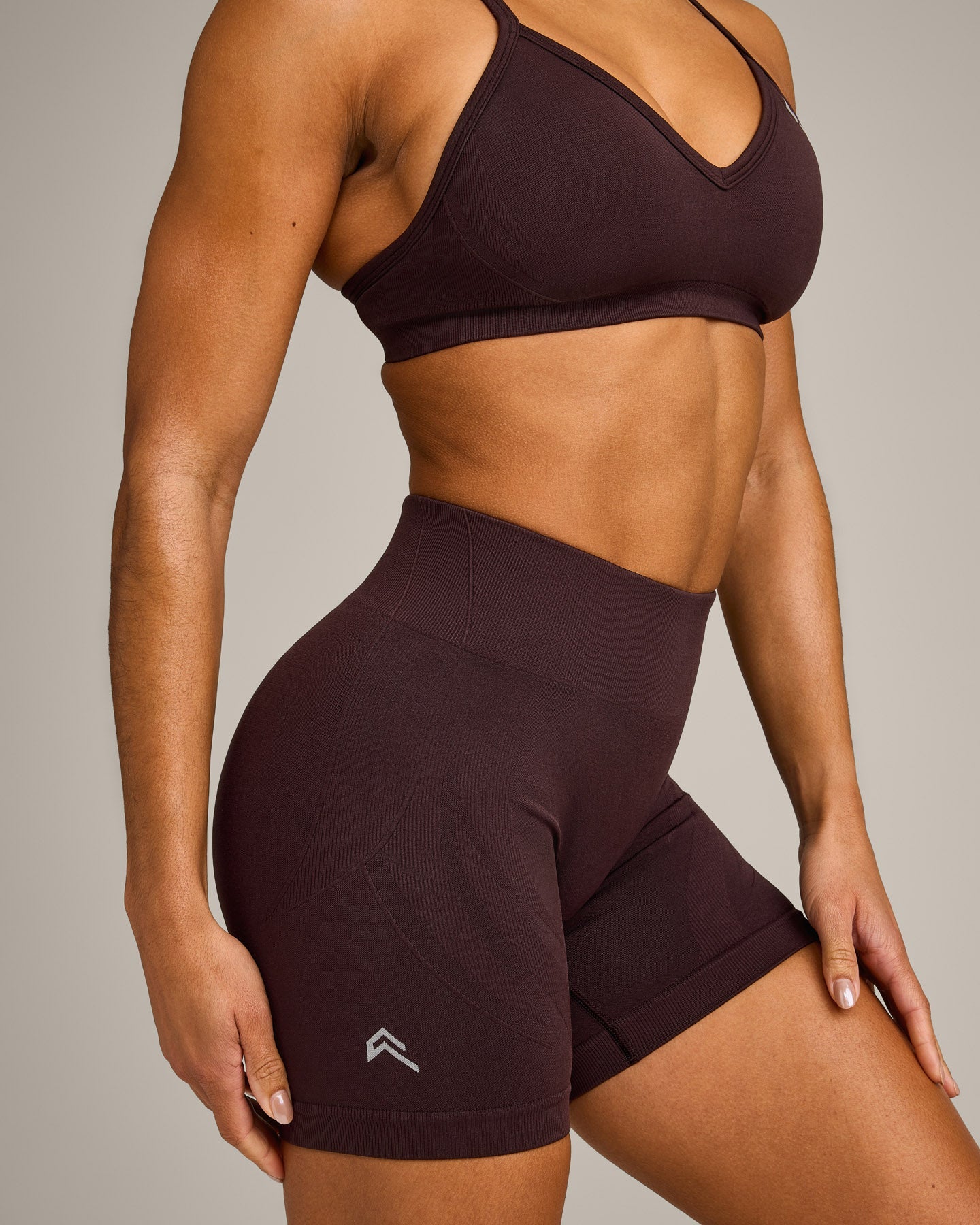 EnhanceLift Seamless Shorts with Grey Logo | Plum Brown - Image 5