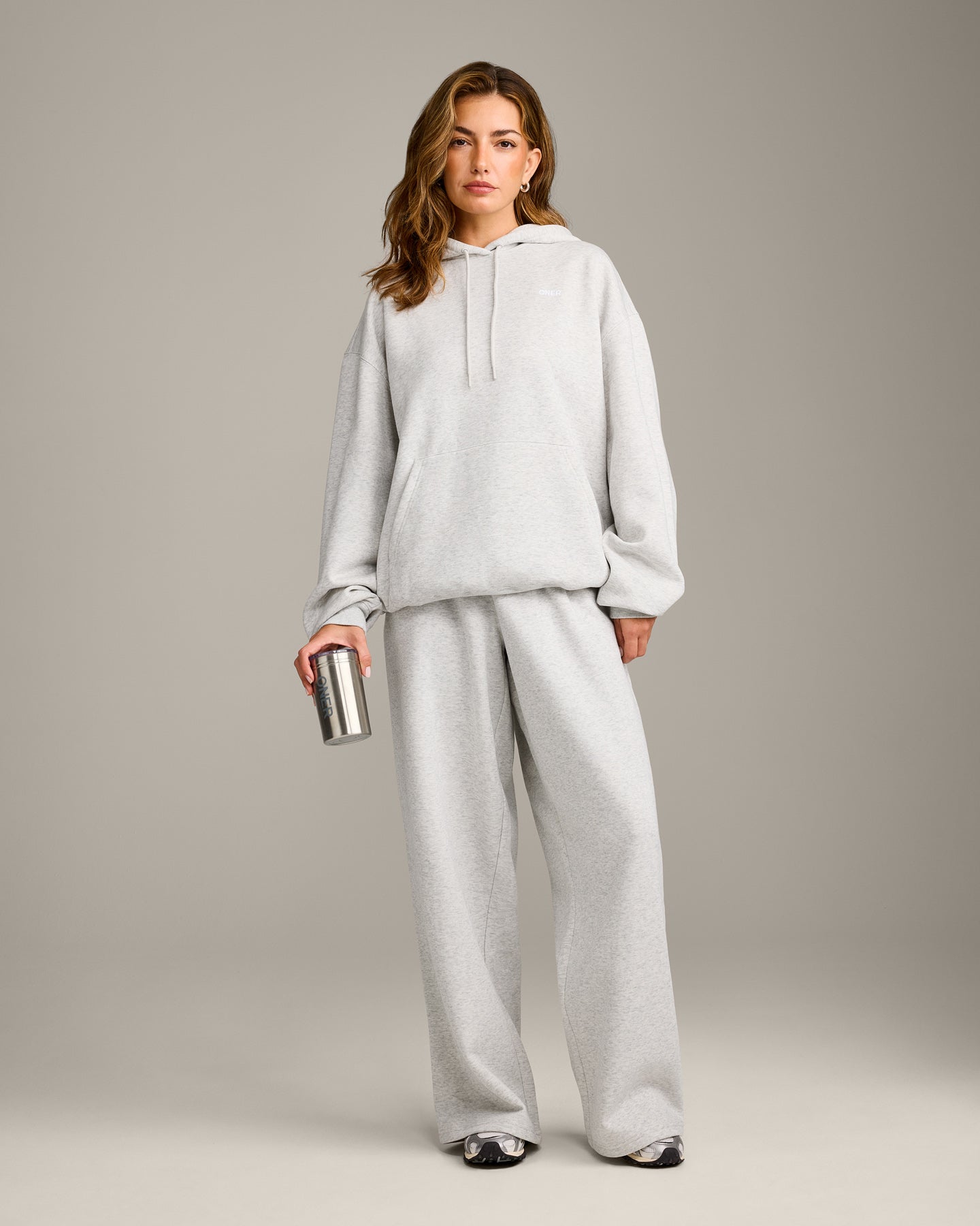 Foundations Cosy Oversized Hoodie | Light Grey Marl - Image 3