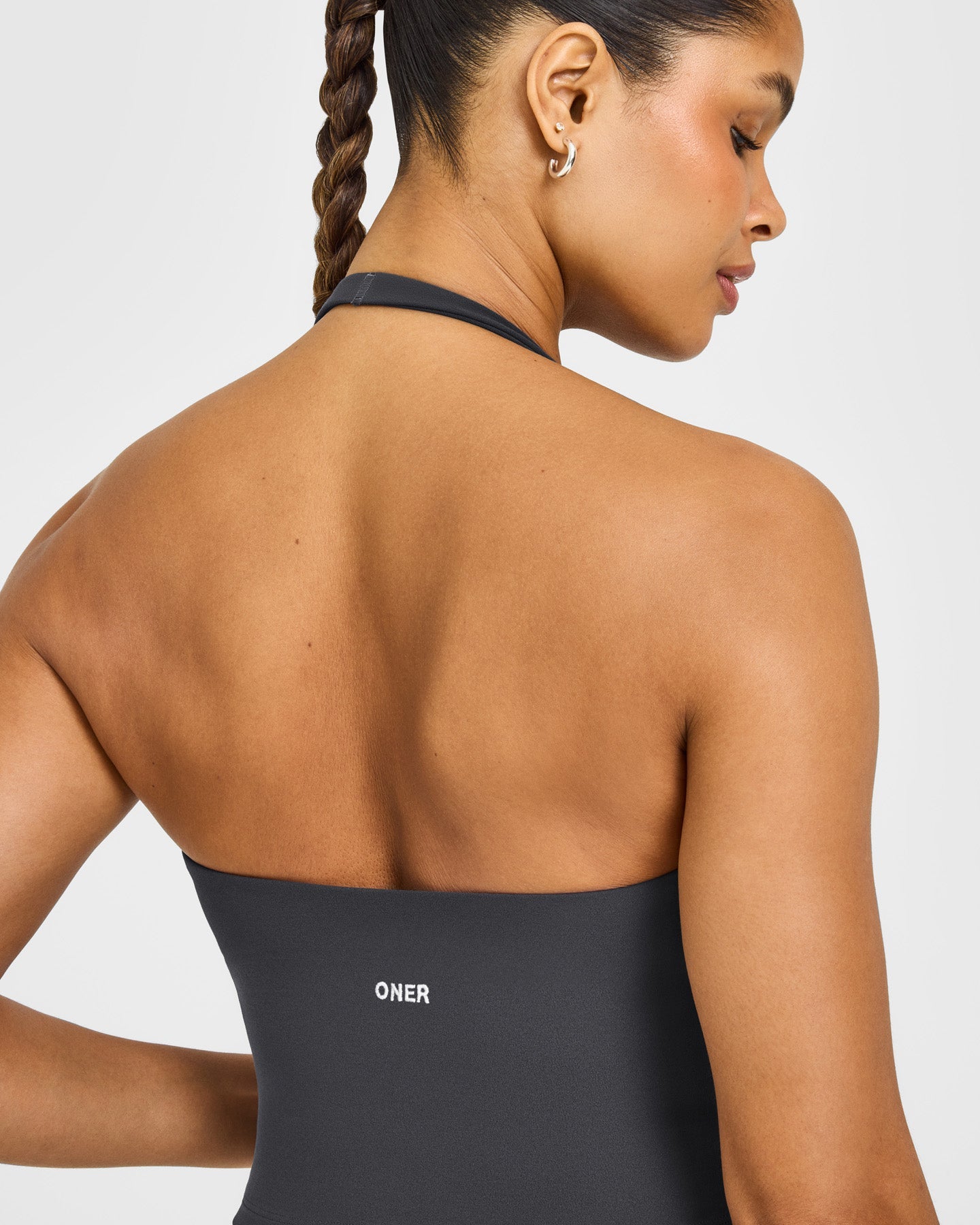 SoftMotion Halter Neck Mid Vest with Built in Bra Shelf with White Logo | Coal - Image 4