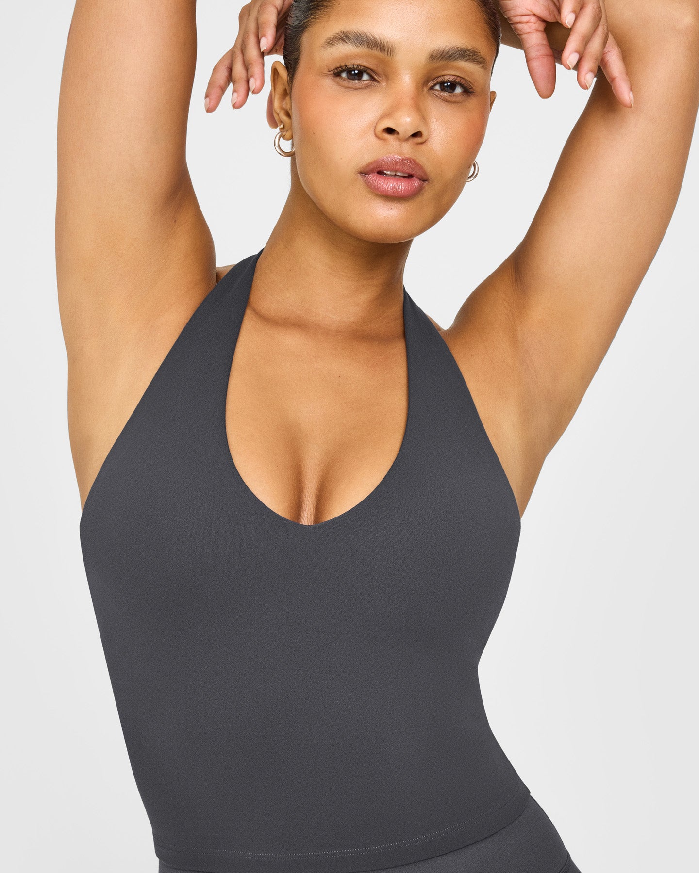 SoftMotion Halter Neck Mid Vest with Built in Bra Shelf with White Logo | Coal - Image 5
