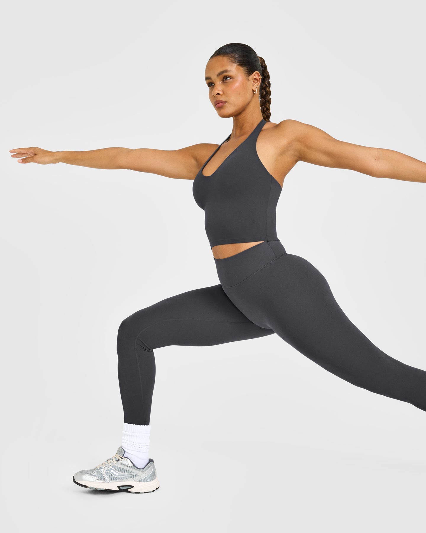 SoftMotion Halter Neck Mid Vest with Built in Bra Shelf with White Logo | Coal - Image 6
