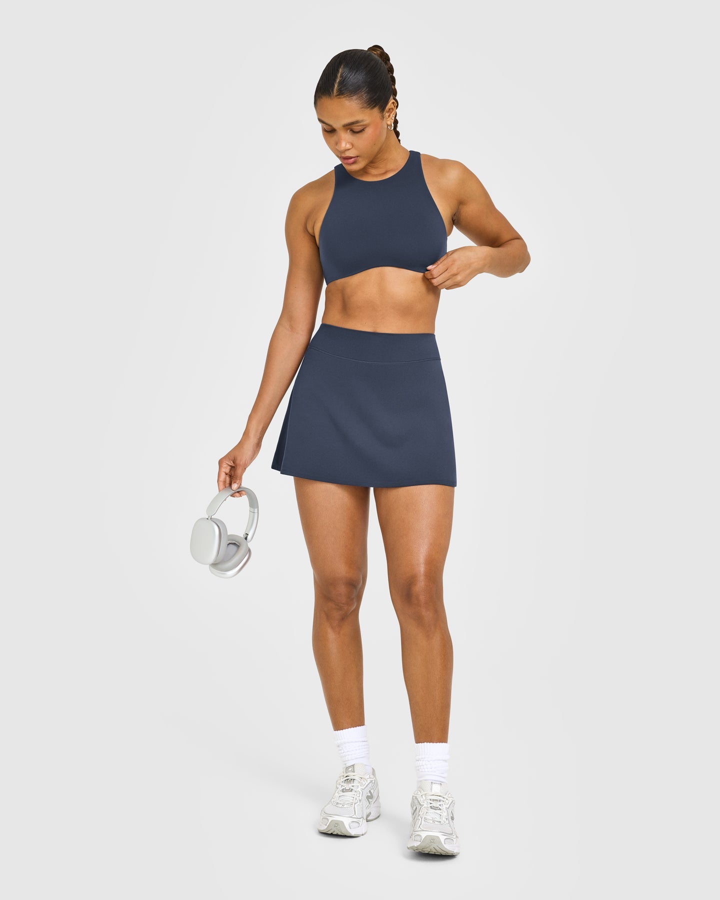 SoftMotion High Neck Sports Bra with White Logo | True Blue - Image 2