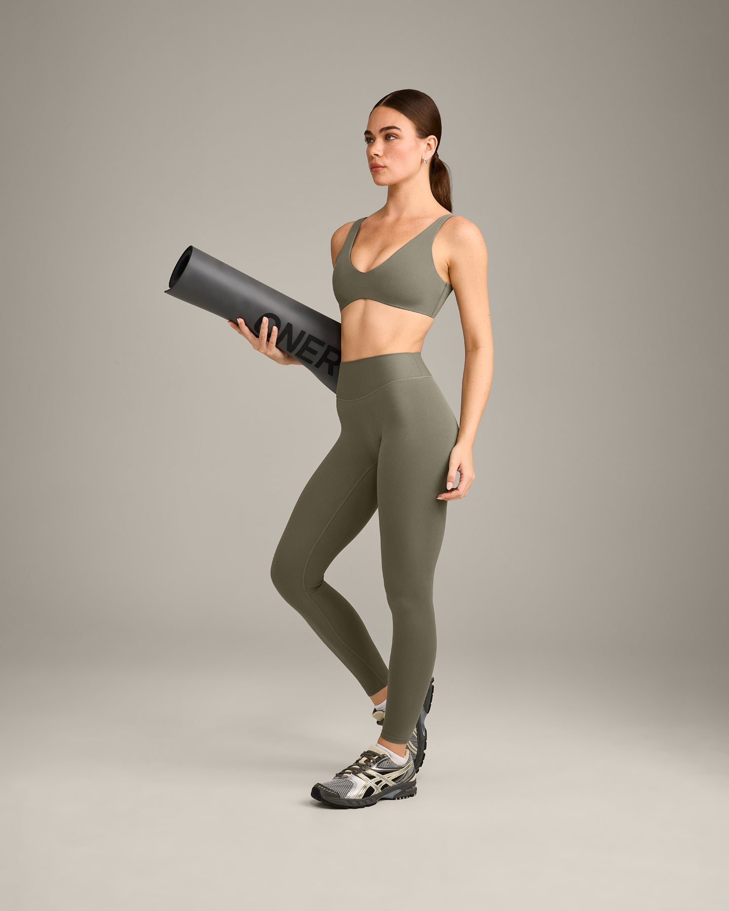 SoftMotion High Waisted Leggings with Grey Logo | Alpine Green - Image 3