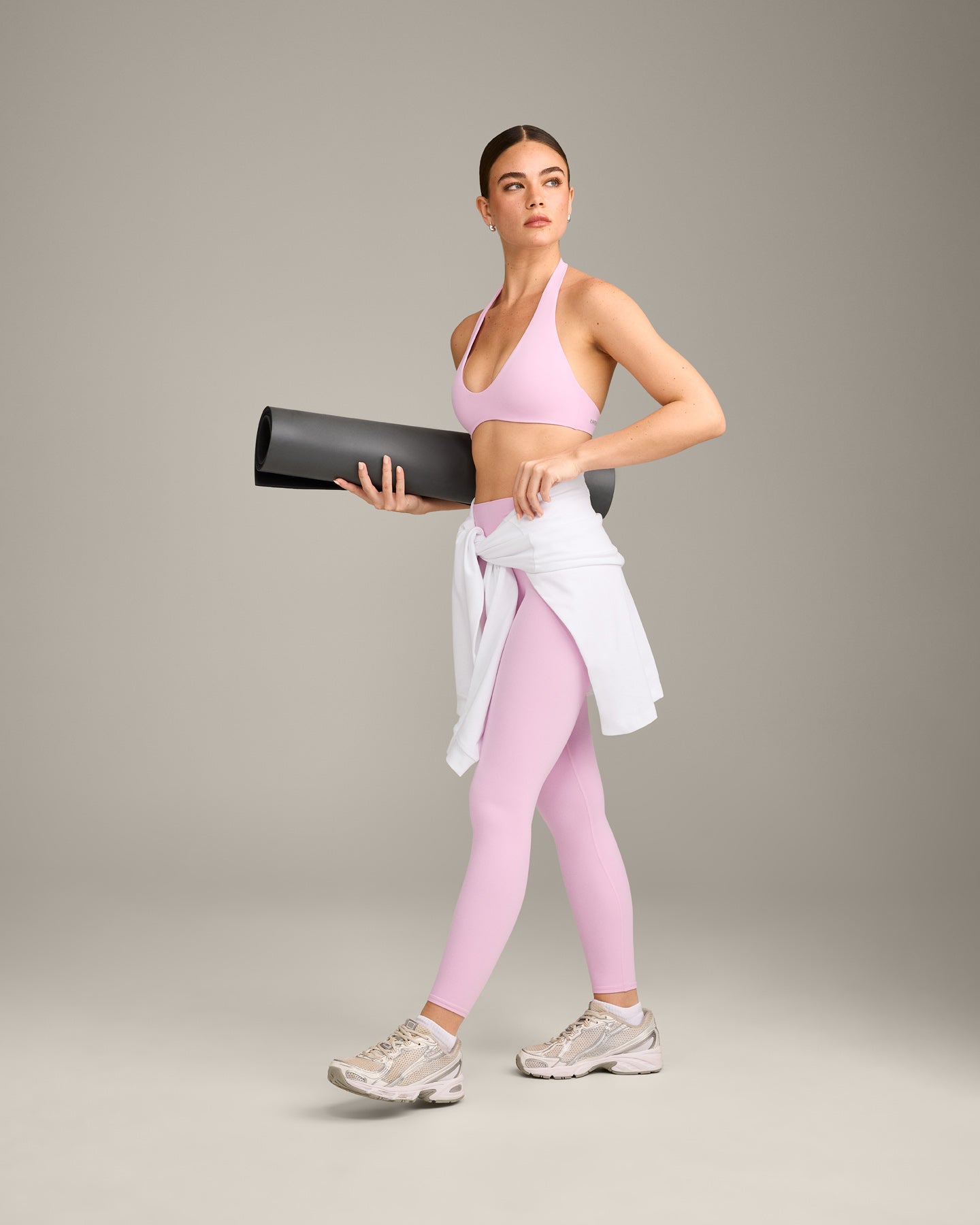 SoftMotion High Waisted Leggings with Grey Logo | Chalk Pink - Image 3