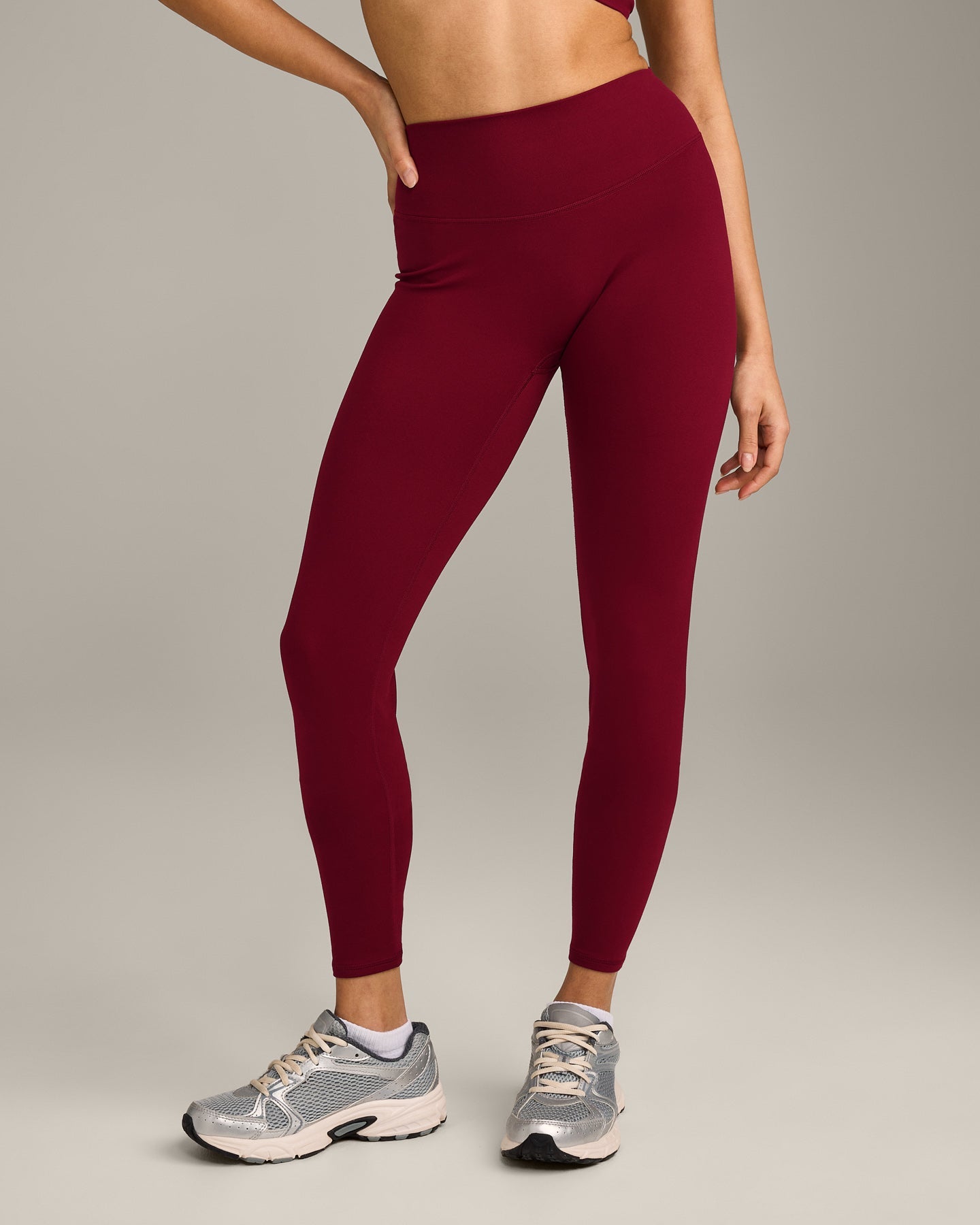 SoftMotion High Waisted Leggings with Grey Logo | Ruby Red - Image 2