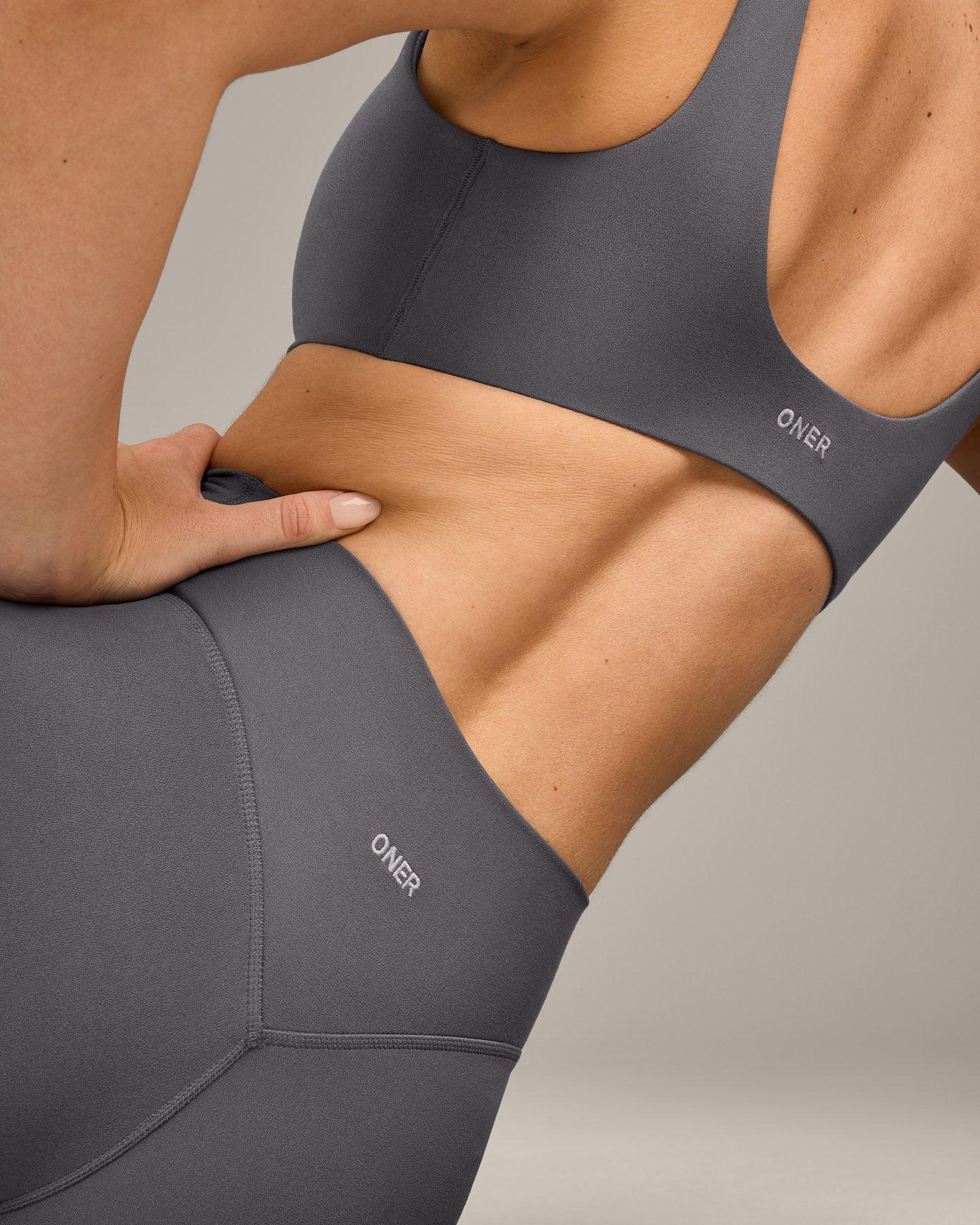 SoftMotion High Waisted Shorts 6" with Grey Logo | Ash Grey - Image 2