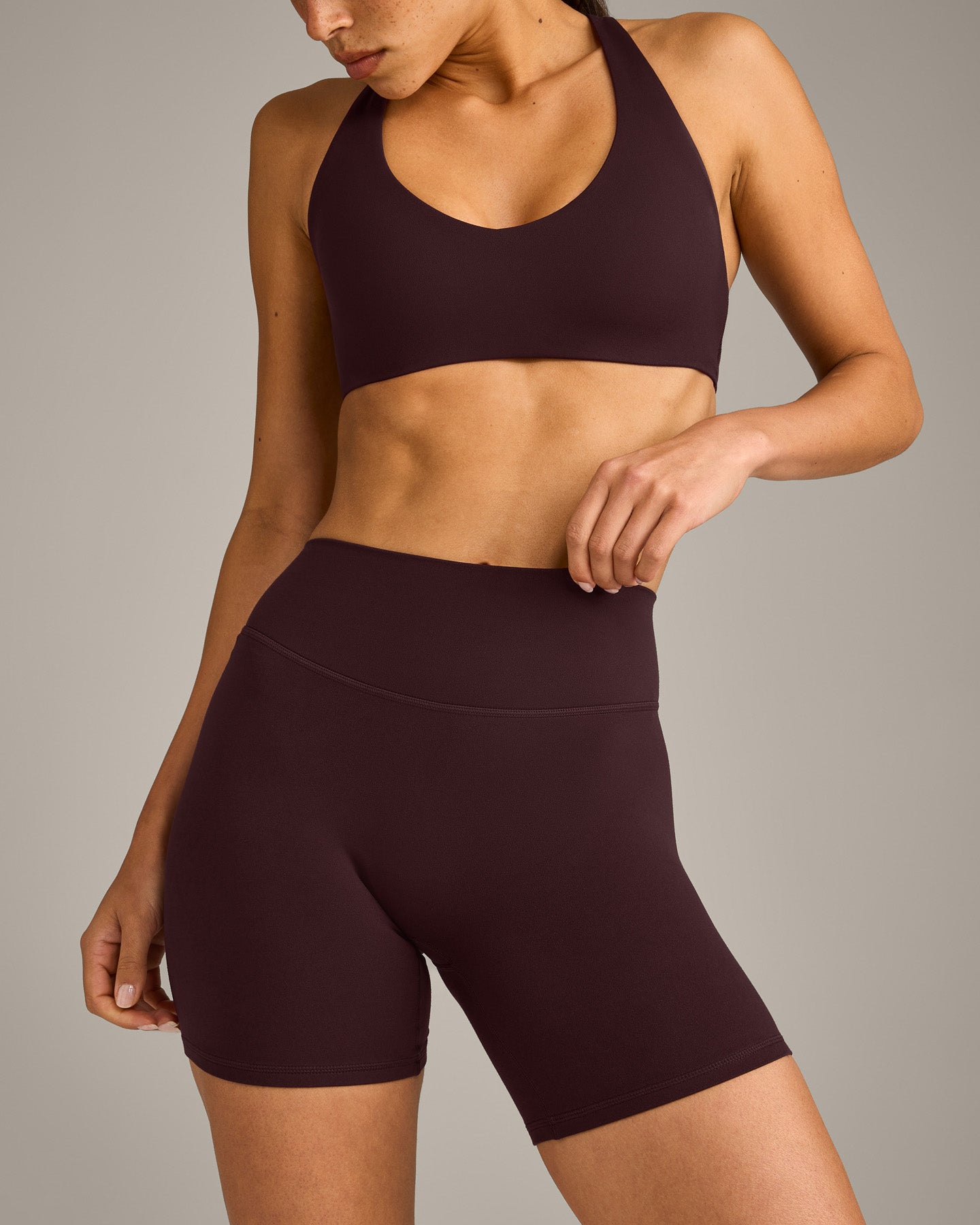 SoftMotion High Waisted Shorts 6" with Grey Logo | Plum Brown - Image 5