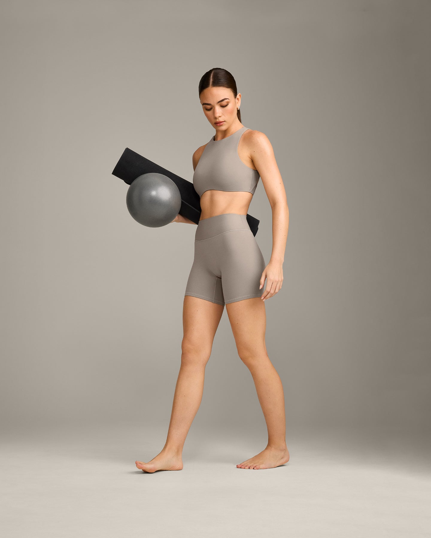SoftMotion High Waisted Shorts 6" with White Logo | Warm Sand - Image 3