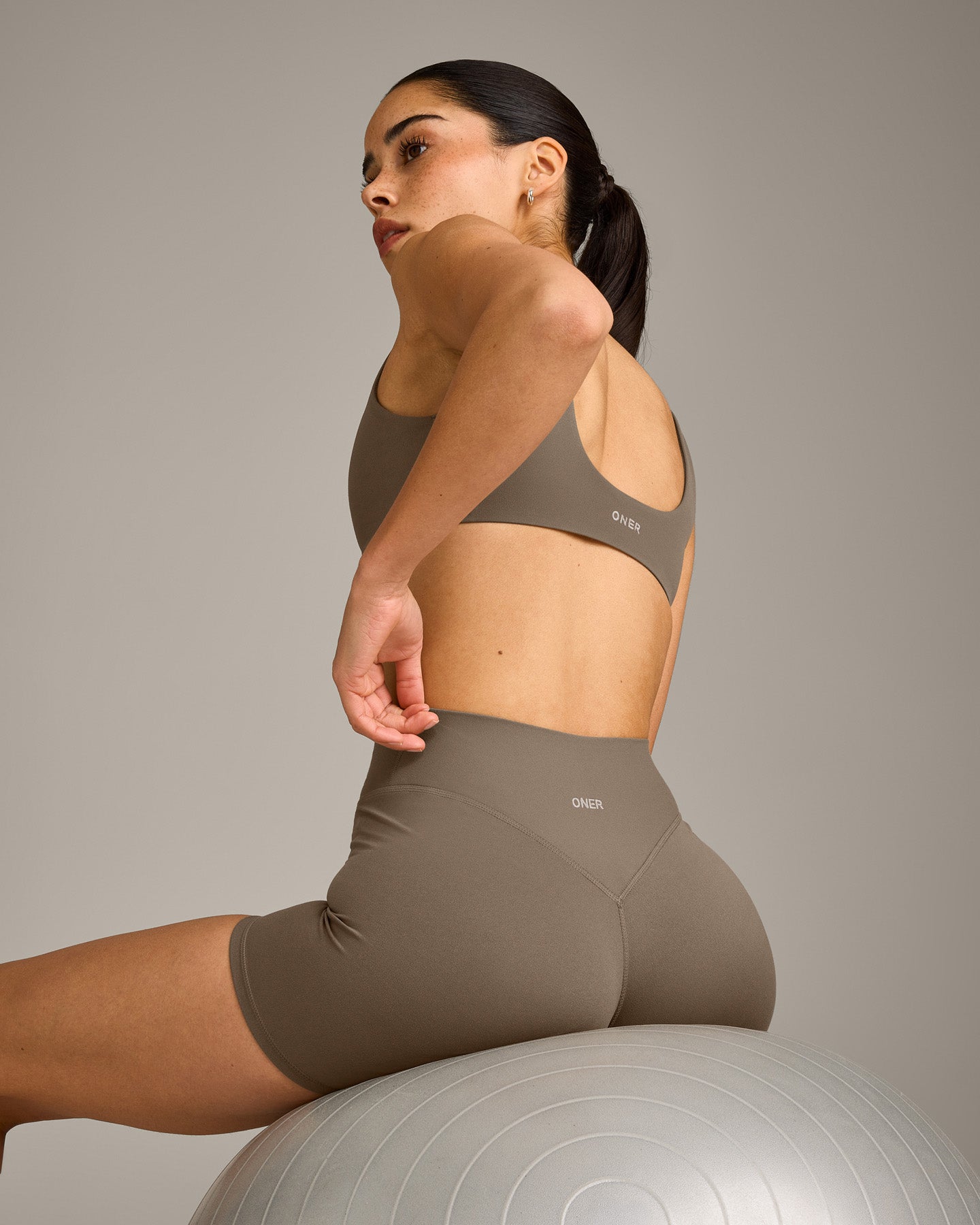 SoftMotion Scoop Back Bralette with Grey Logo | Moss Brown - Image 2