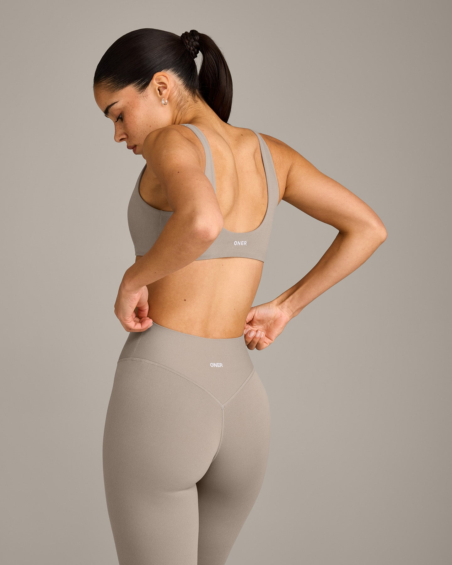 SoftMotion Scoop Back Bralette with White Logo | Warm Sand - Image 2