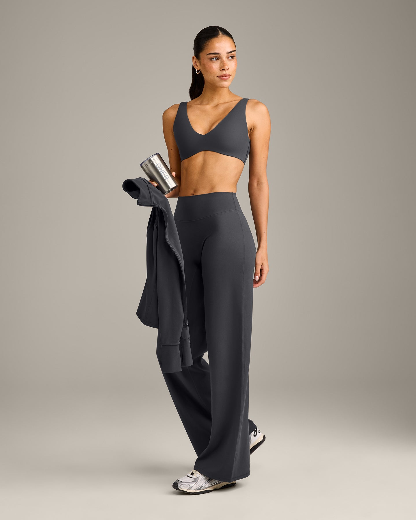 SoftMotion Scoop Back Bralette with Grey Logo | Coal - Image 2