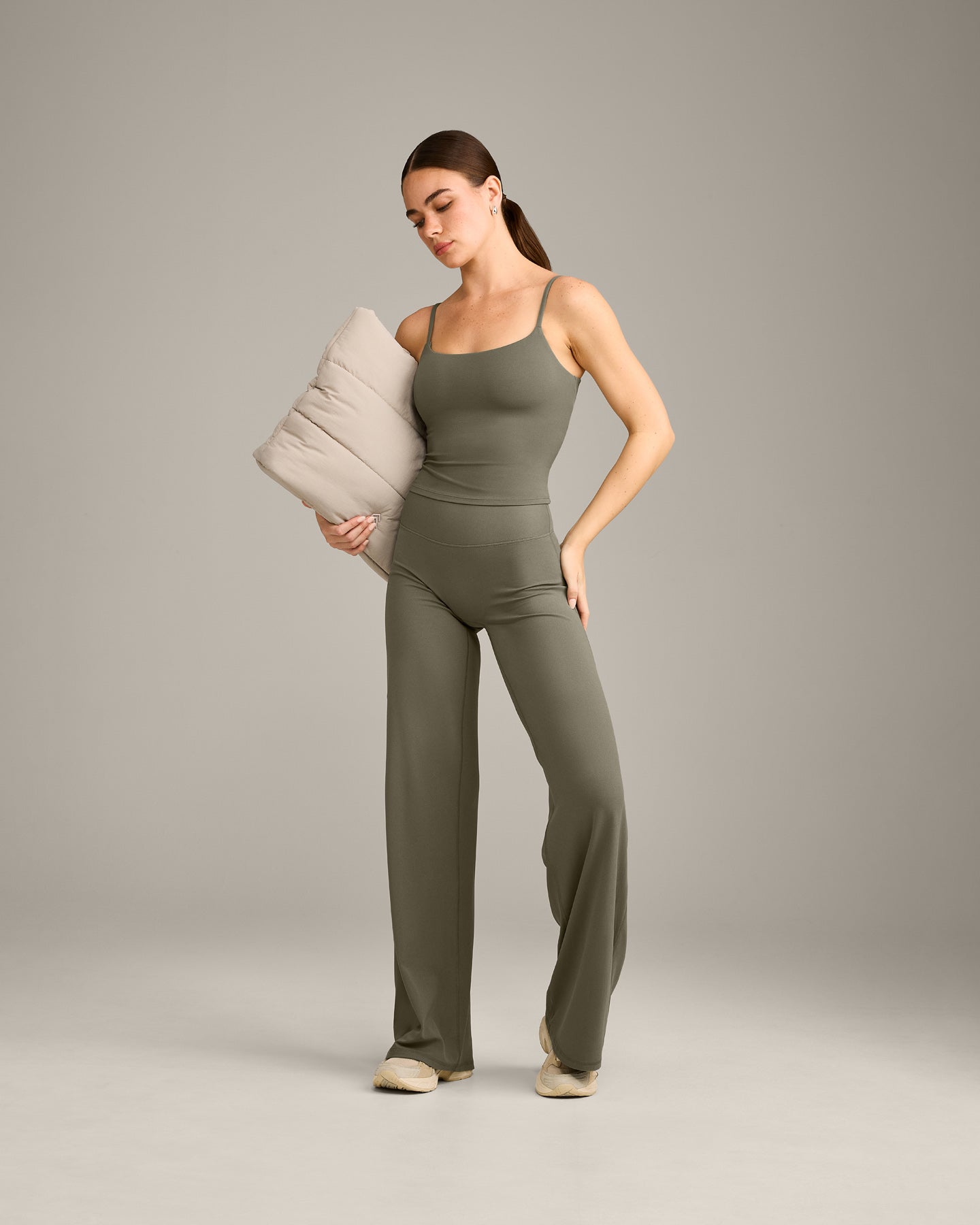SoftMotion Strappy Mid Vest with Built in Bra Shelf with Grey Logo | Alpine Green - Image 3