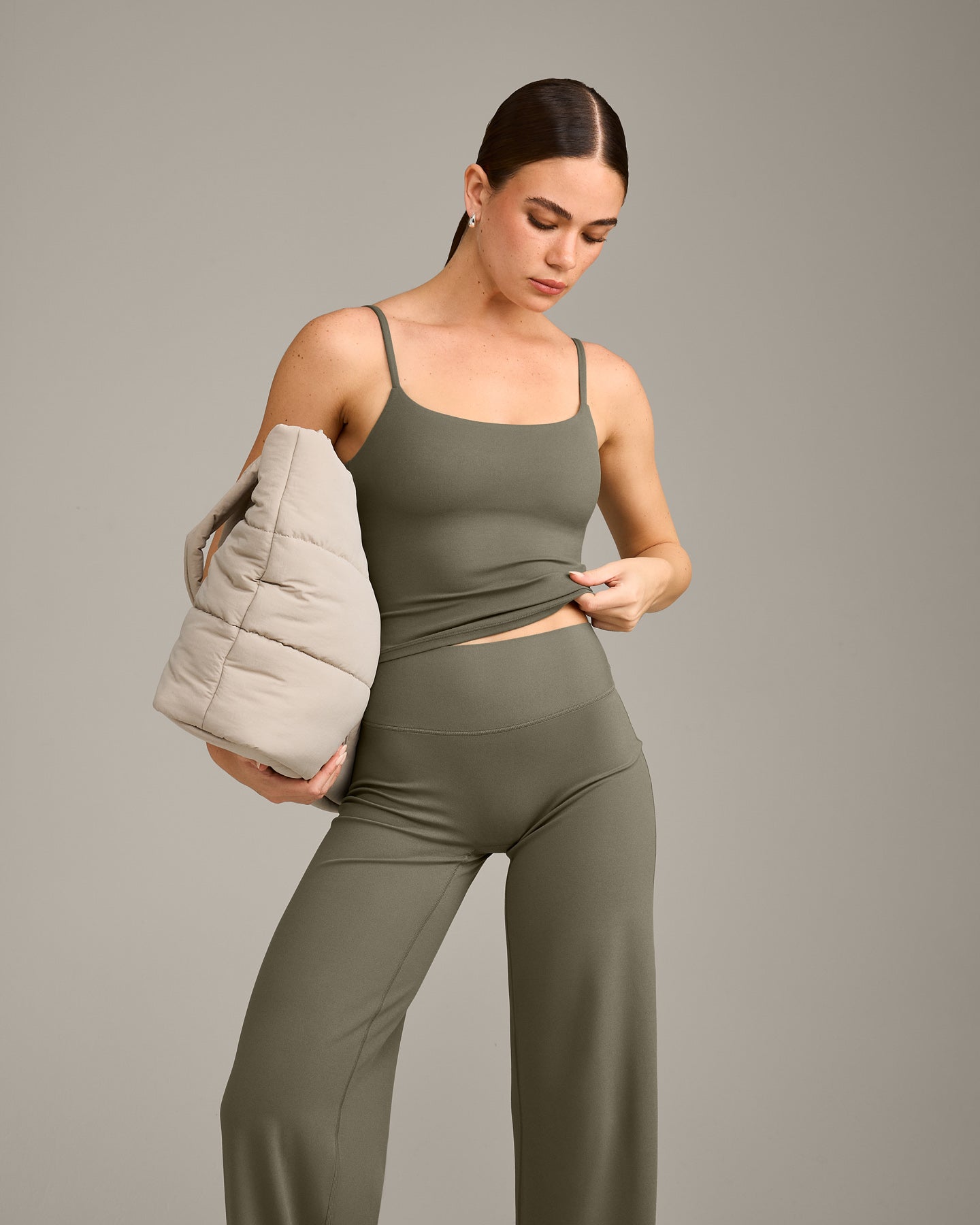 SoftMotion Strappy Mid Vest with Built in Bra Shelf with Grey Logo | Alpine Green - Image 5