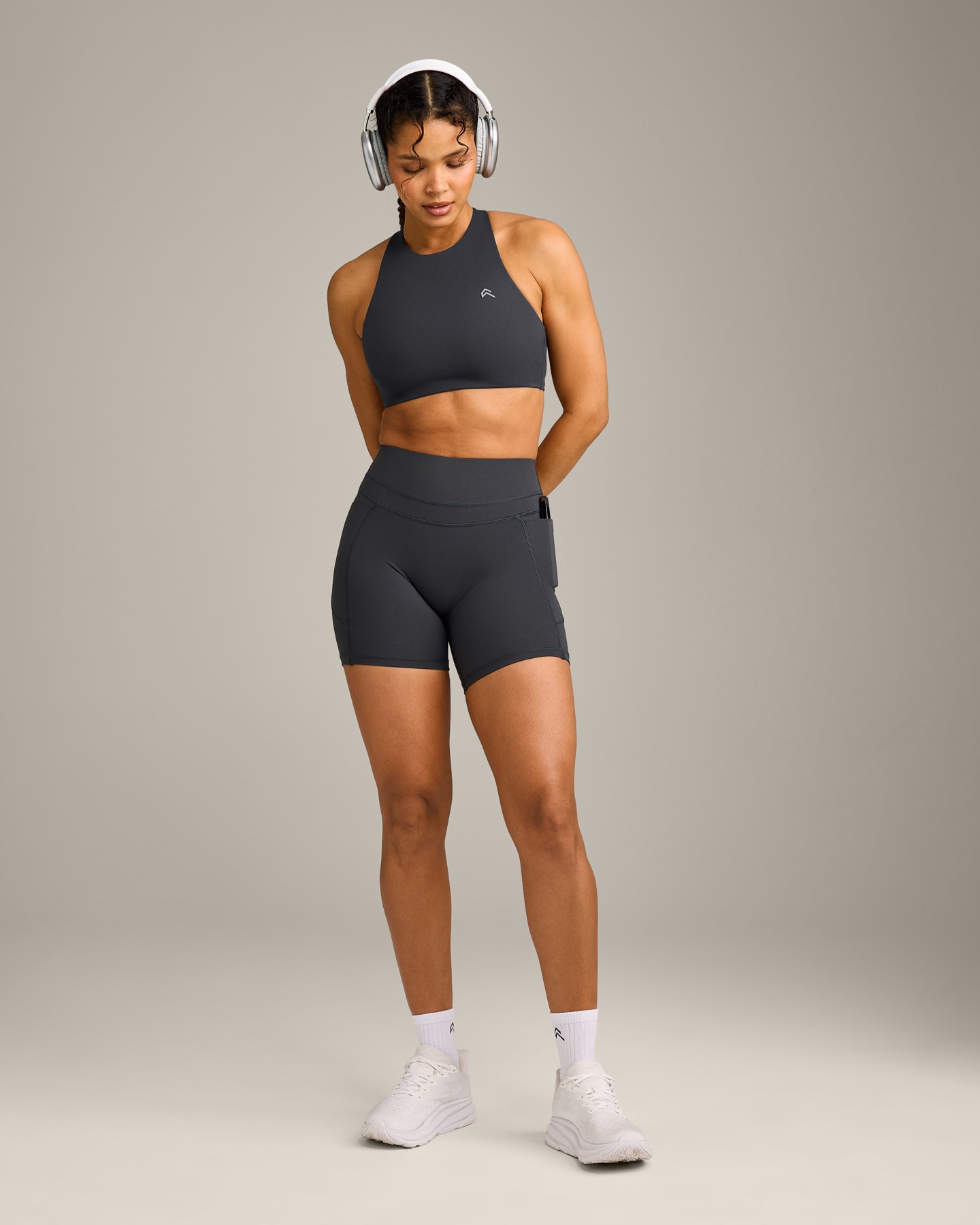UnifiedMove High Waisted Pocket Shorts 6" with Reflective Logo | Coal - Image 3
