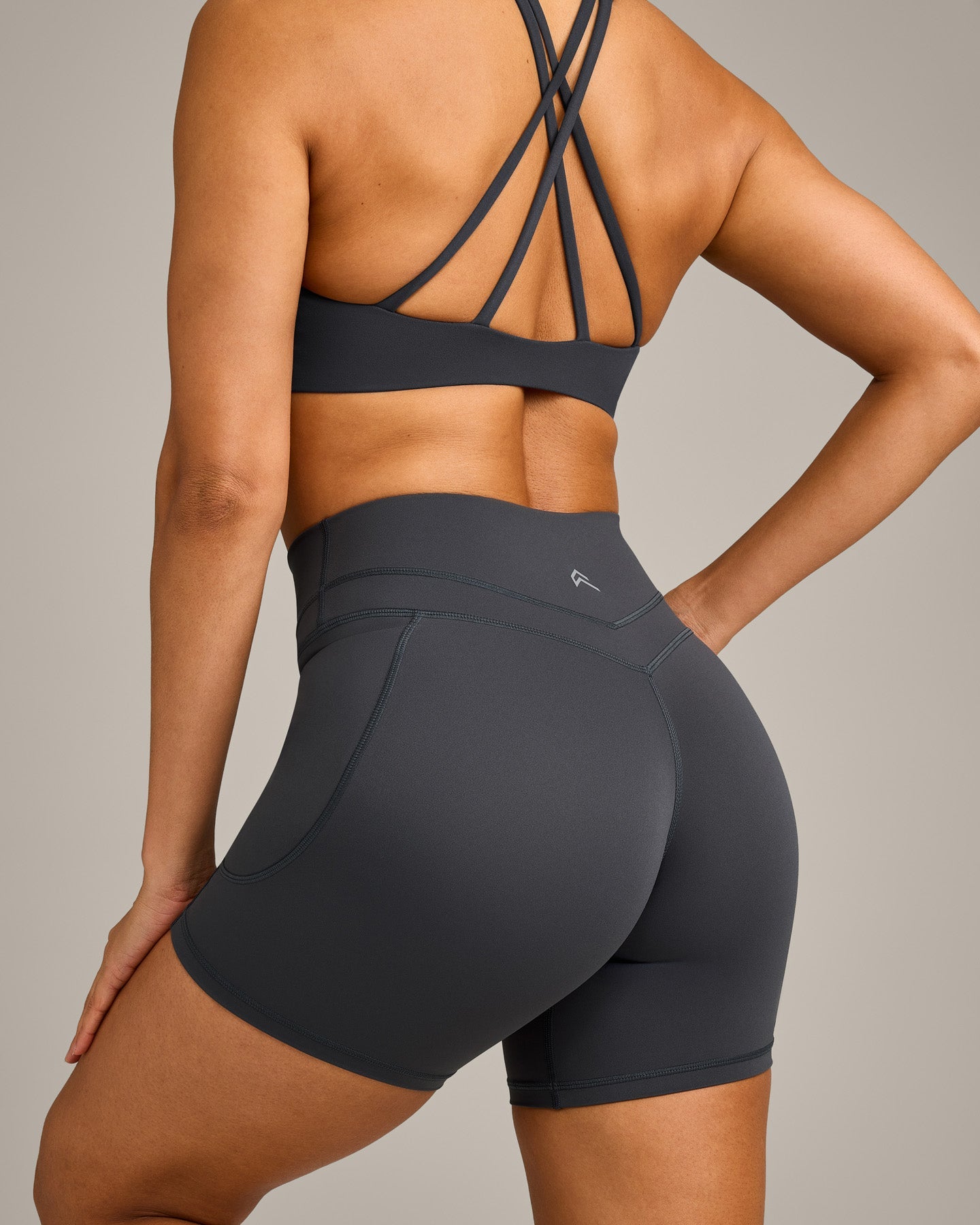 UnifiedMove High Waisted Pocket Shorts 6" with Reflective Logo | Coal - Image 5