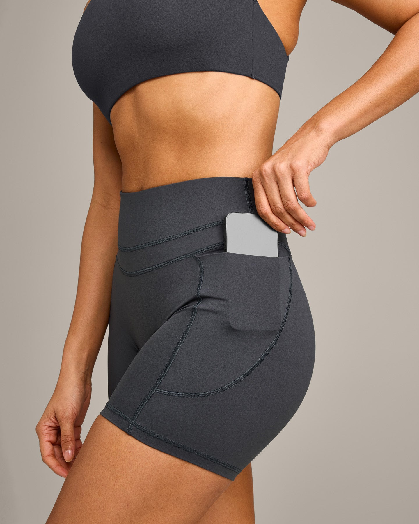 UnifiedMove High Waisted Pocket Shorts 6" with Reflective Logo | Coal - Image 6