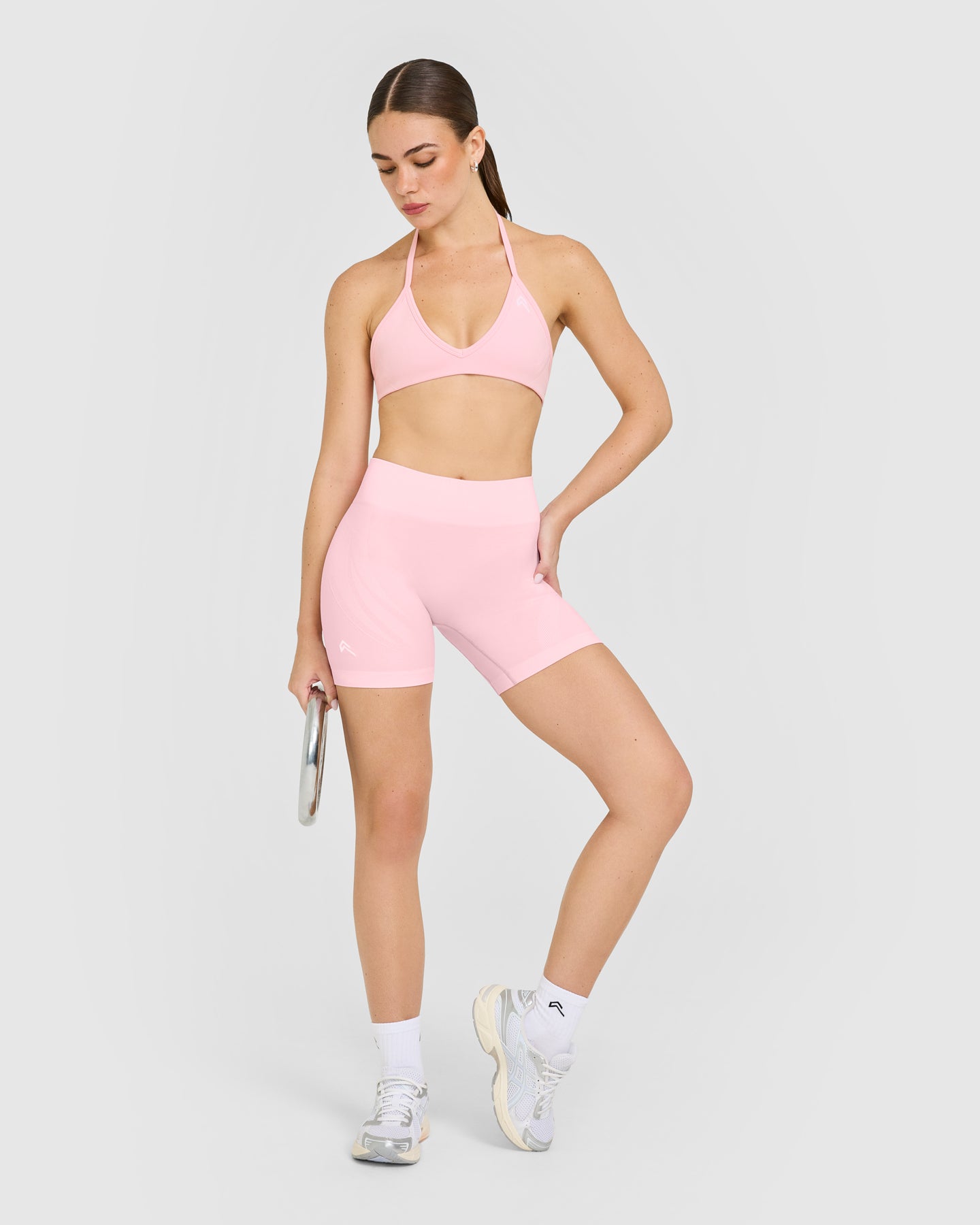 EnhanceLift Seamless Shorts with White Logo | Cherry Blossom Pink - Image 3