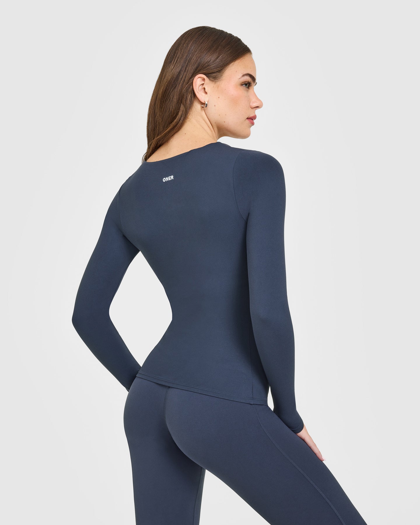 SoftMotion Scoop Neck Long Sleeve Top with Built in Bra Shelf with White Logo | True Blue - Image 2