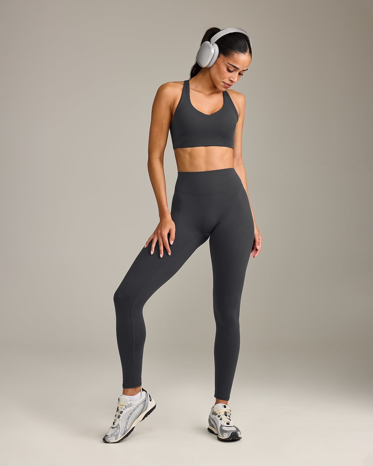 SoftMotion High Waisted Leggings with Grey Logo | Coal - Image 3