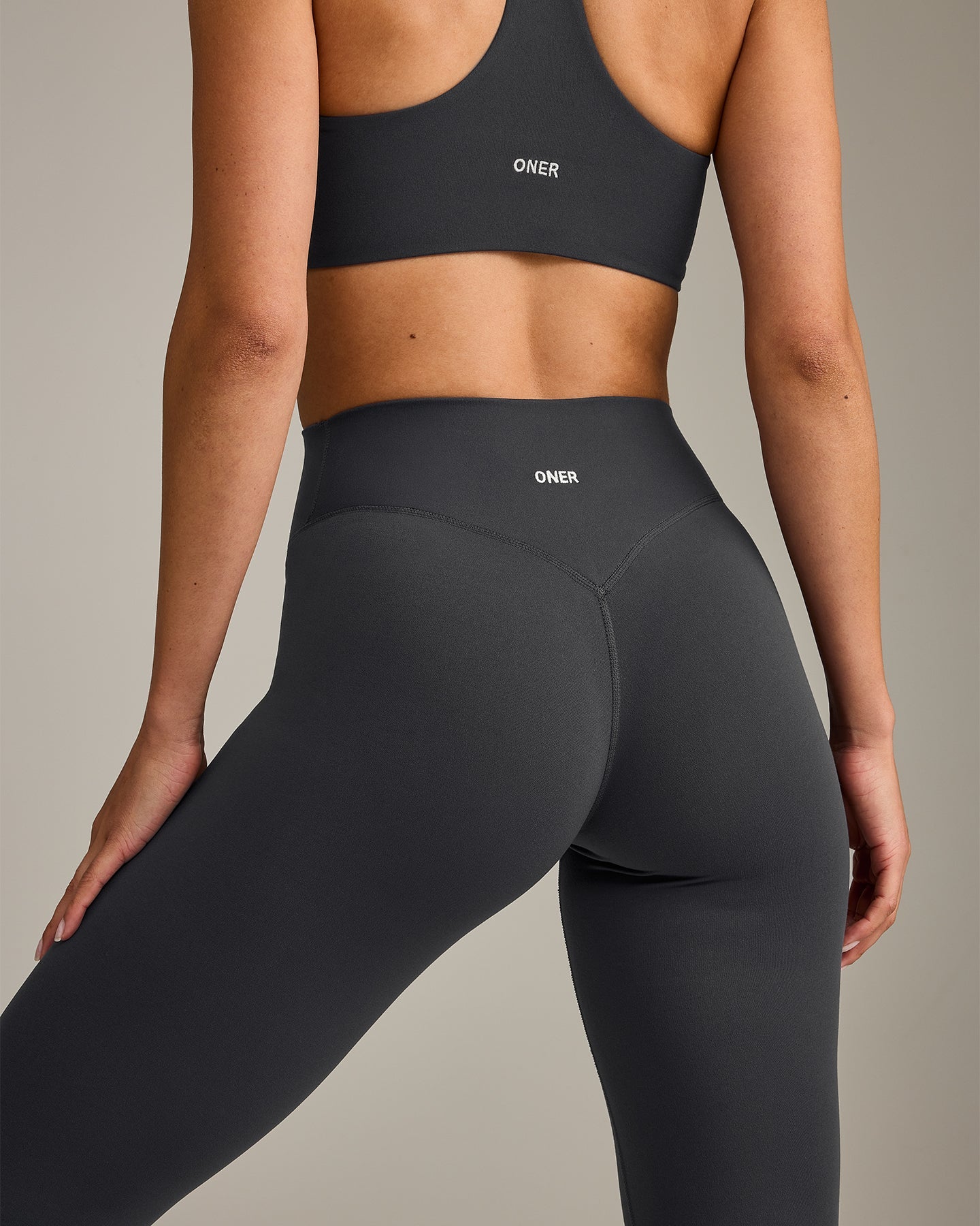 SoftMotion High Waisted Leggings with Grey Logo | Coal - Image 4