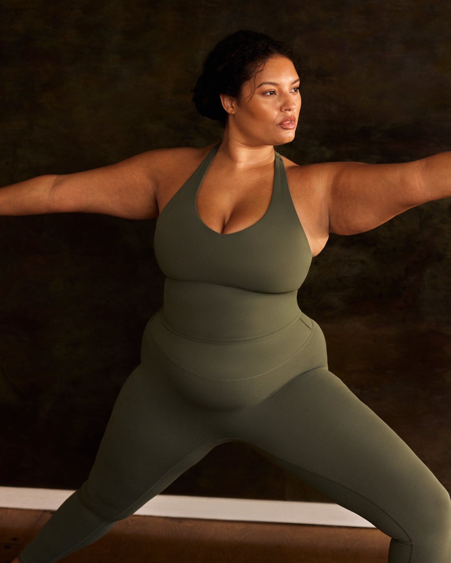 SoftMotion Racer Back Mid Vest with Built in Bra Shelf with Grey Logo | Dark Khaki - Image 2
