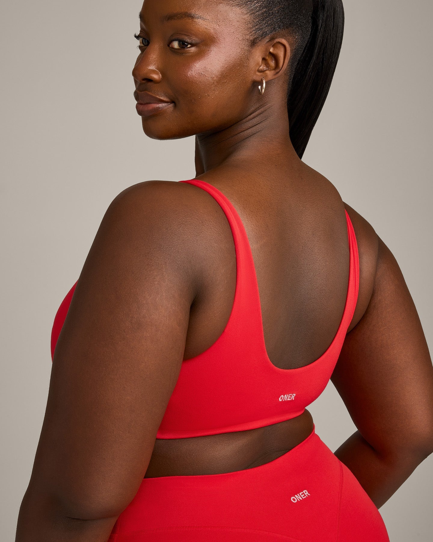 SoftMotion Scoop Back Bralette with Grey Logo | Fiery Red - Image 4