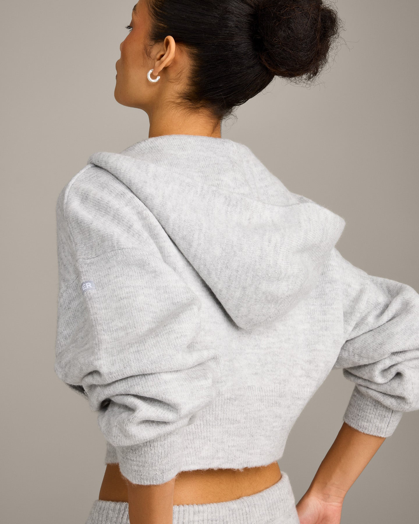 Oversized Knit Zip Through Mid Hoodie | Light Grey Marl - Image 4