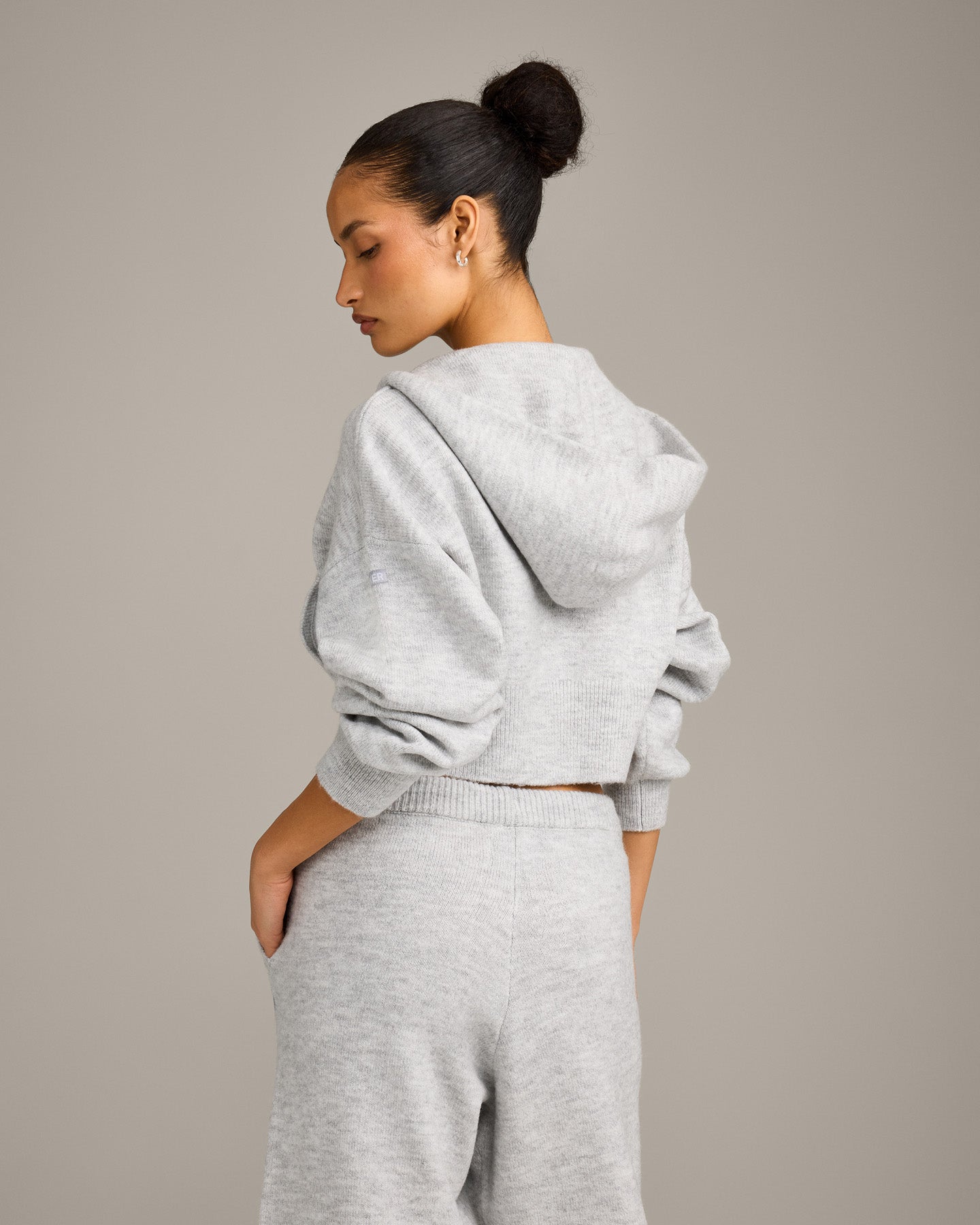 Oversized Knit Zip Through Mid Hoodie | Light Grey Marl - Image 6