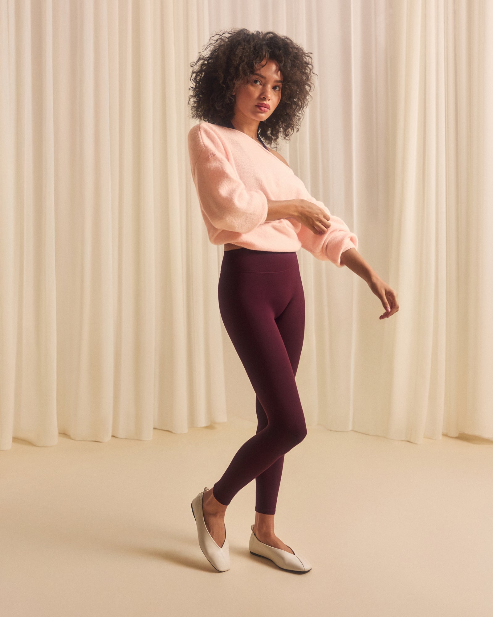 SoftMotion High Waisted Leggings with Grey Logo | Cherry Lacquer Purple - Image 2