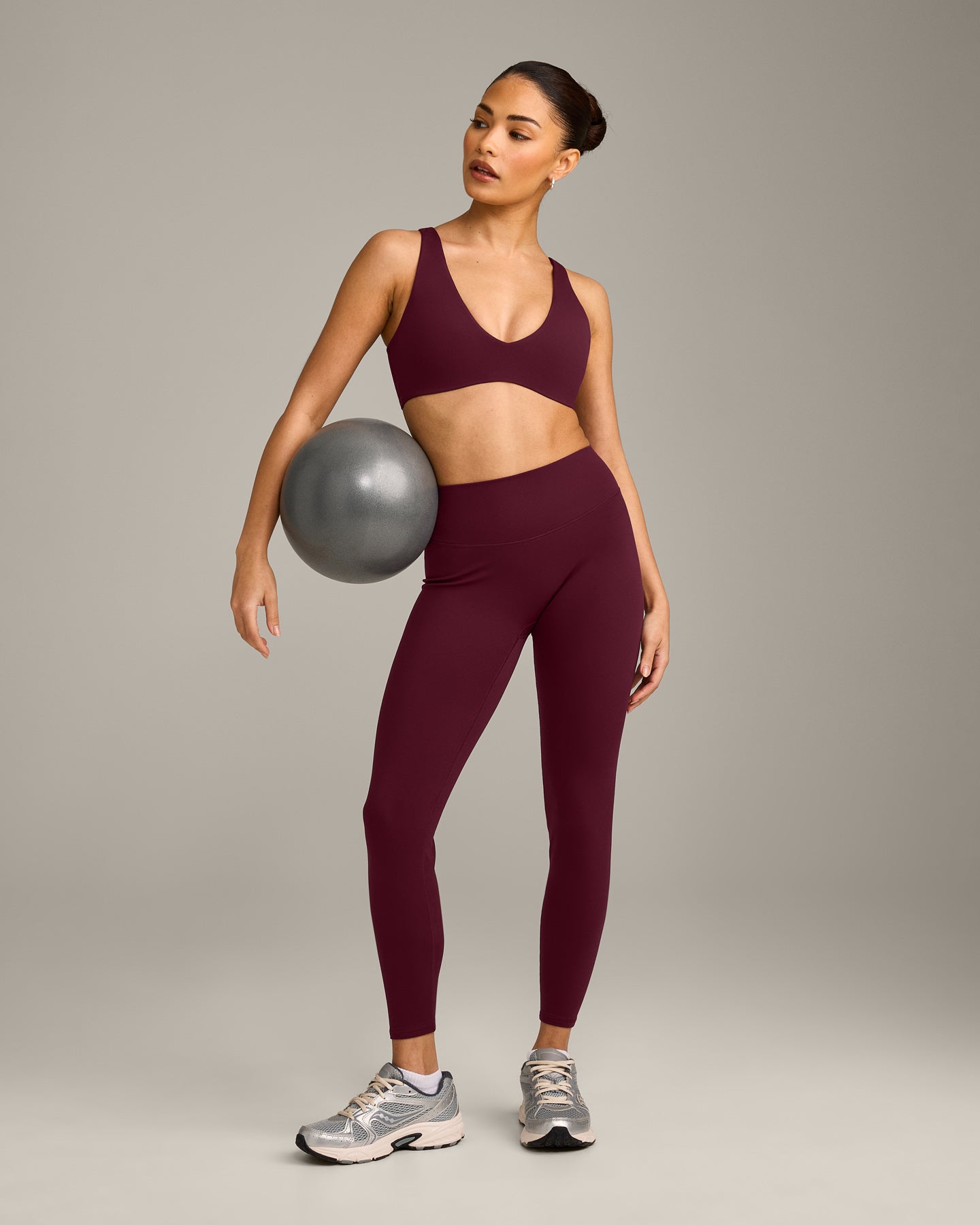 SoftMotion High Waisted Leggings with Grey Logo | Cherry Lacquer Purple - Image 3