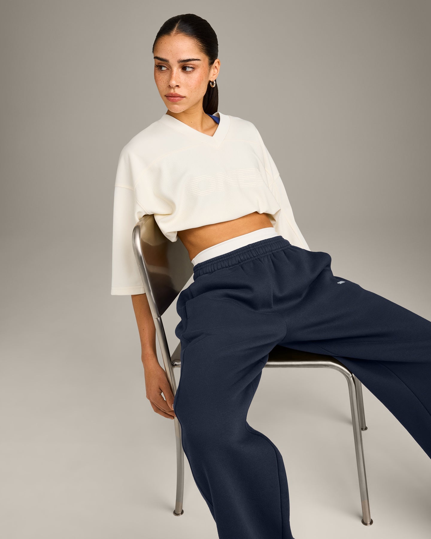 Oversized V Neck T-Shirt with Oner Graphic | Off White - Image 4