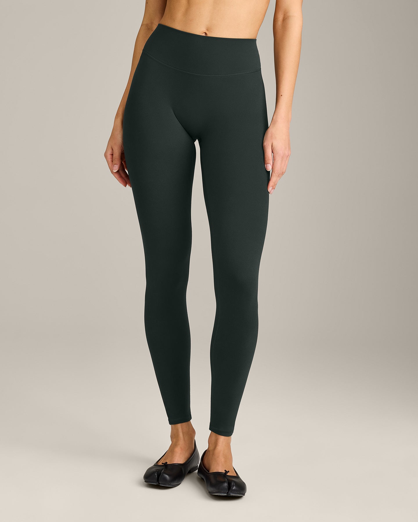 SoftMotion High Waisted Leggings with Grey Logo | Emerald Noir - Image 2