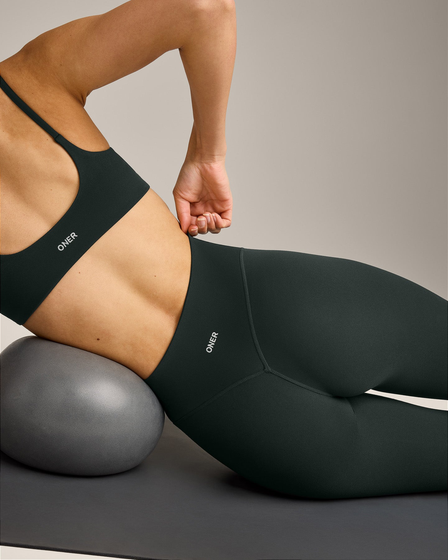 SoftMotion High Waisted Leggings with Grey Logo | Emerald Noir - Image 6