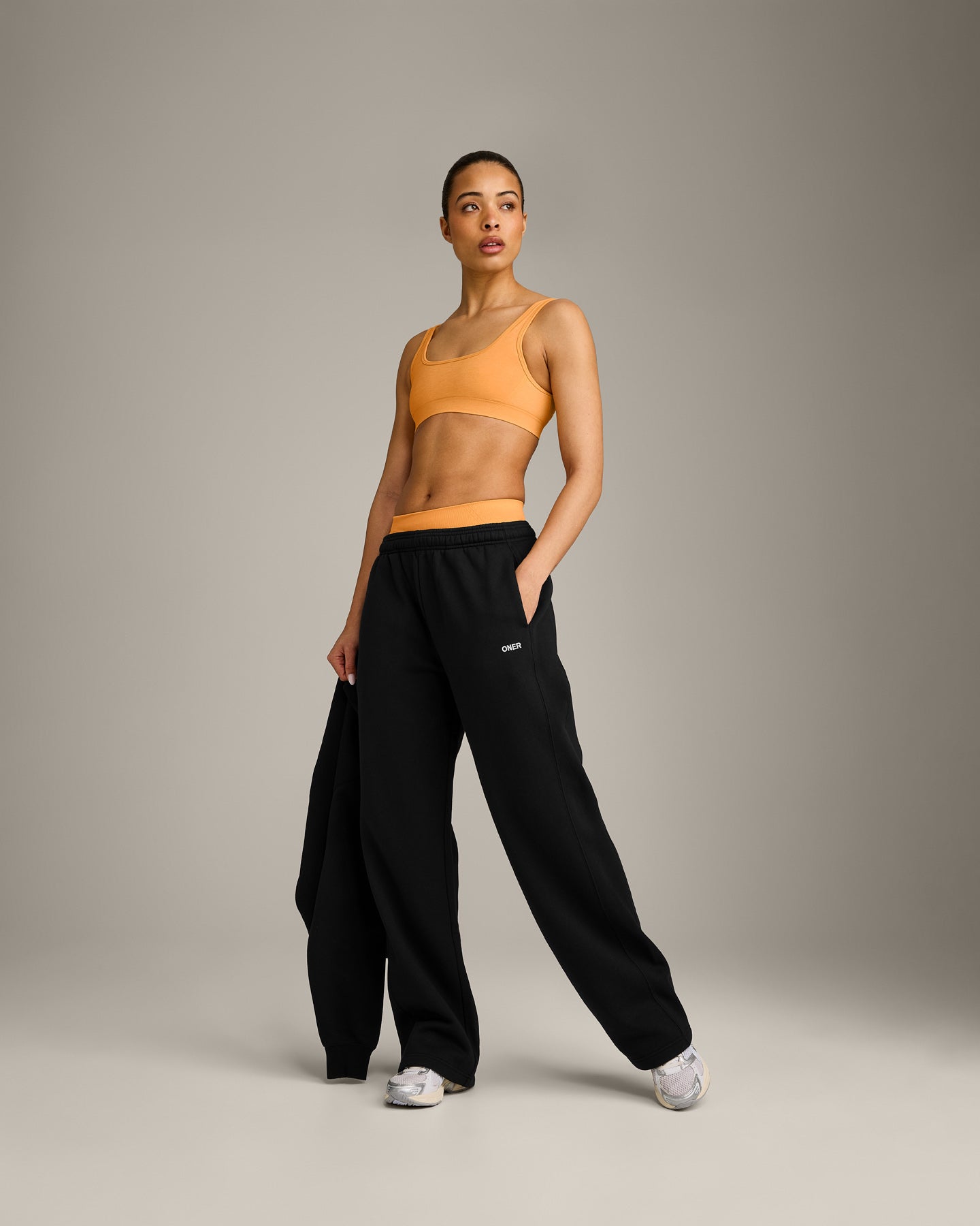 EffortlessLift Square Neck Sports Bra with Grey Logo | Powdered Orange - Image 3