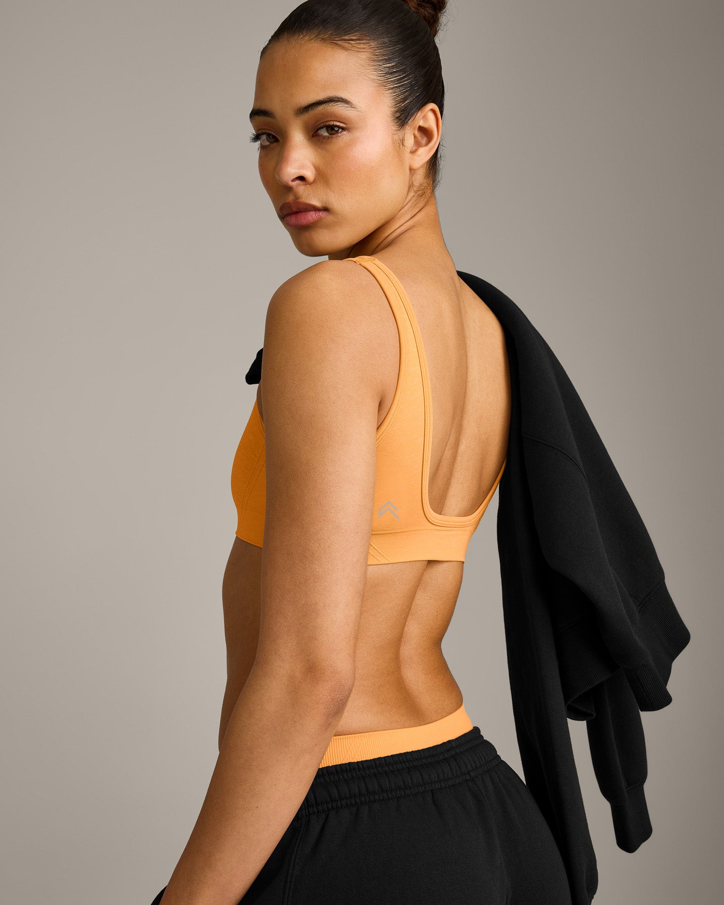 EffortlessLift Square Neck Sports Bra with Grey Logo | Powdered Orange - Image 5