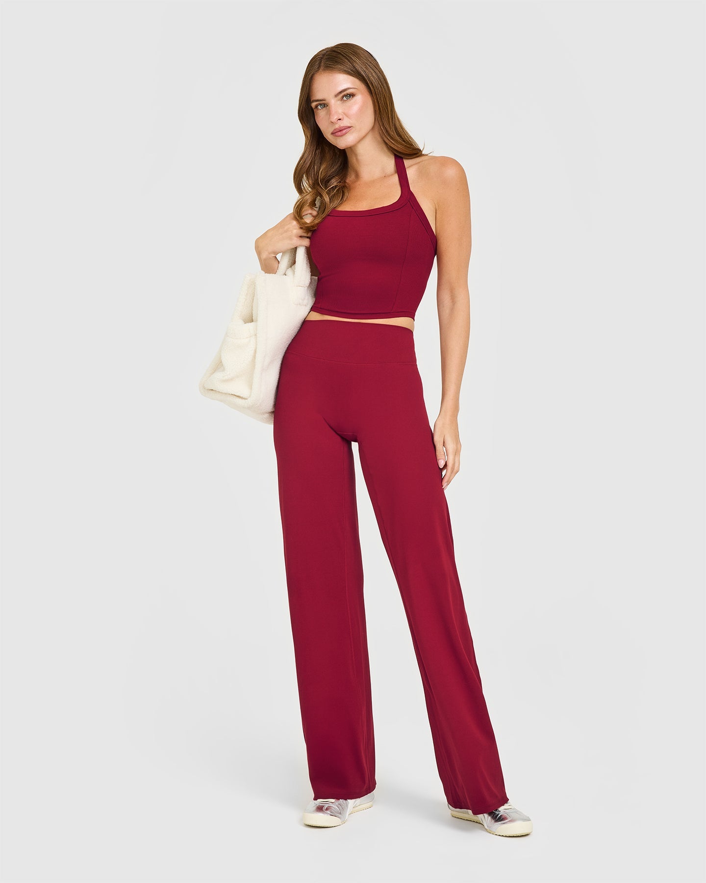 Mellow Rib Halter Neck Mid Vest with Built in Bra Shelf | Ruby Red - Image 2