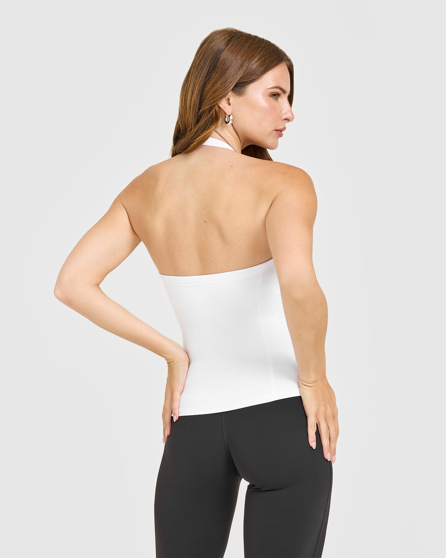 Mellow Rib Halter Neck Vest with Built in Bra Shelf | White - Image 2