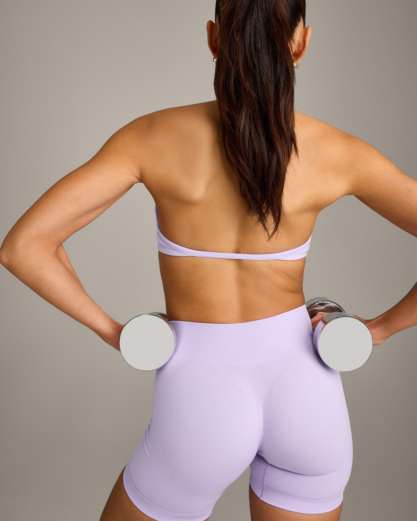 EnhanceLift Seamless Minimal Halter Neck Bralette with Grey Logo | Lavender Purple - Image 2