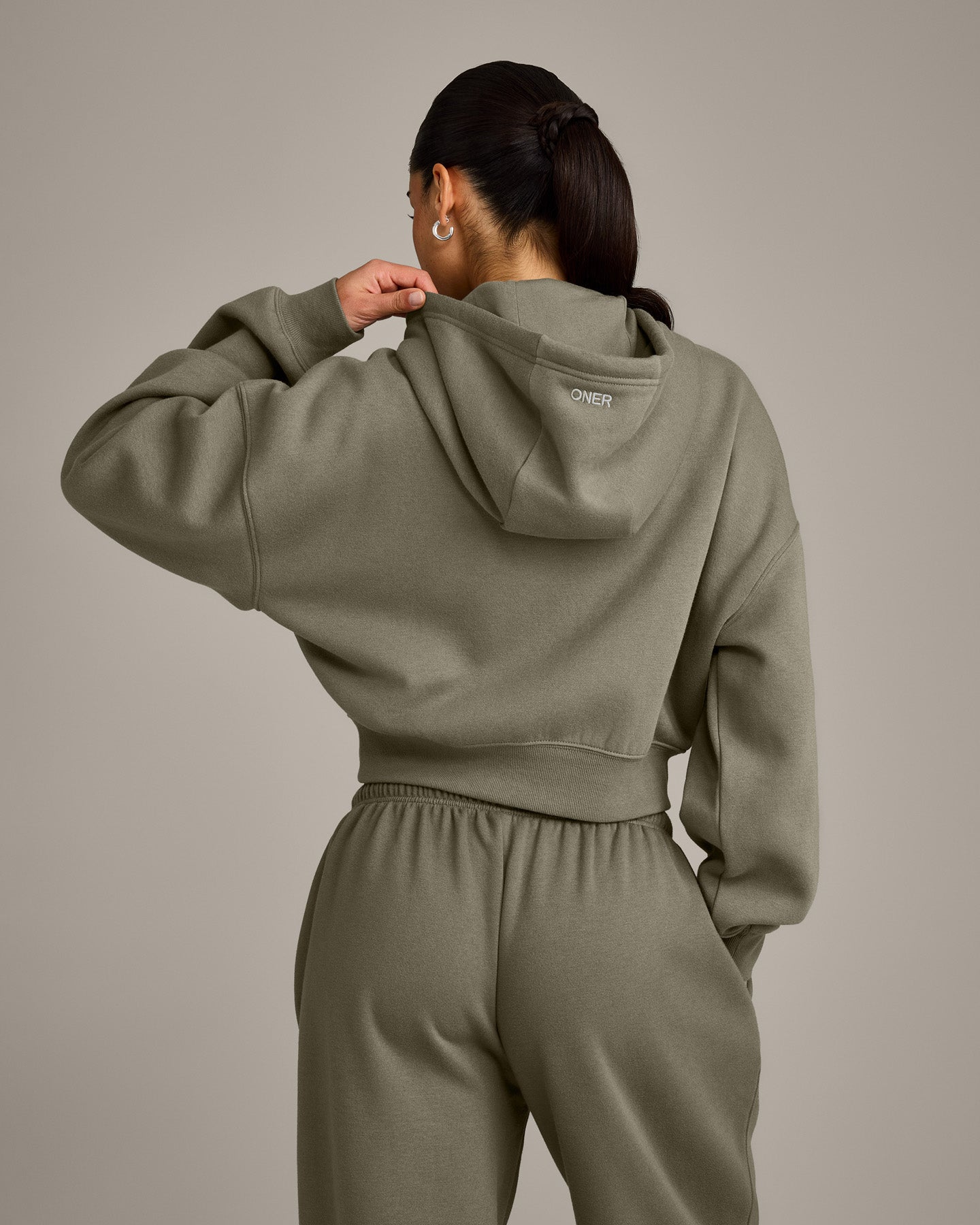 Foundations All Season Cropped Zip Through Hoodie | Alpine Green - Image 2