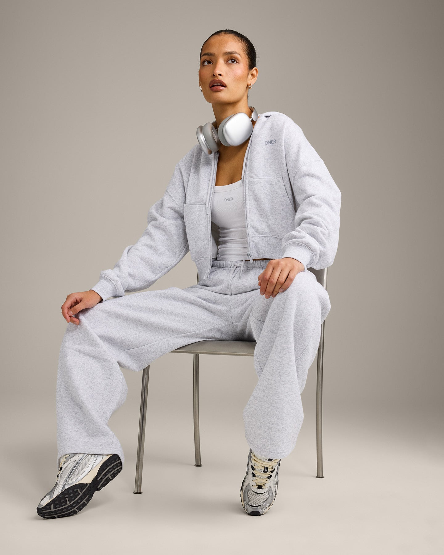 Foundations All Season Cropped Zip Through Hoodie | Grey Marl - Image 2