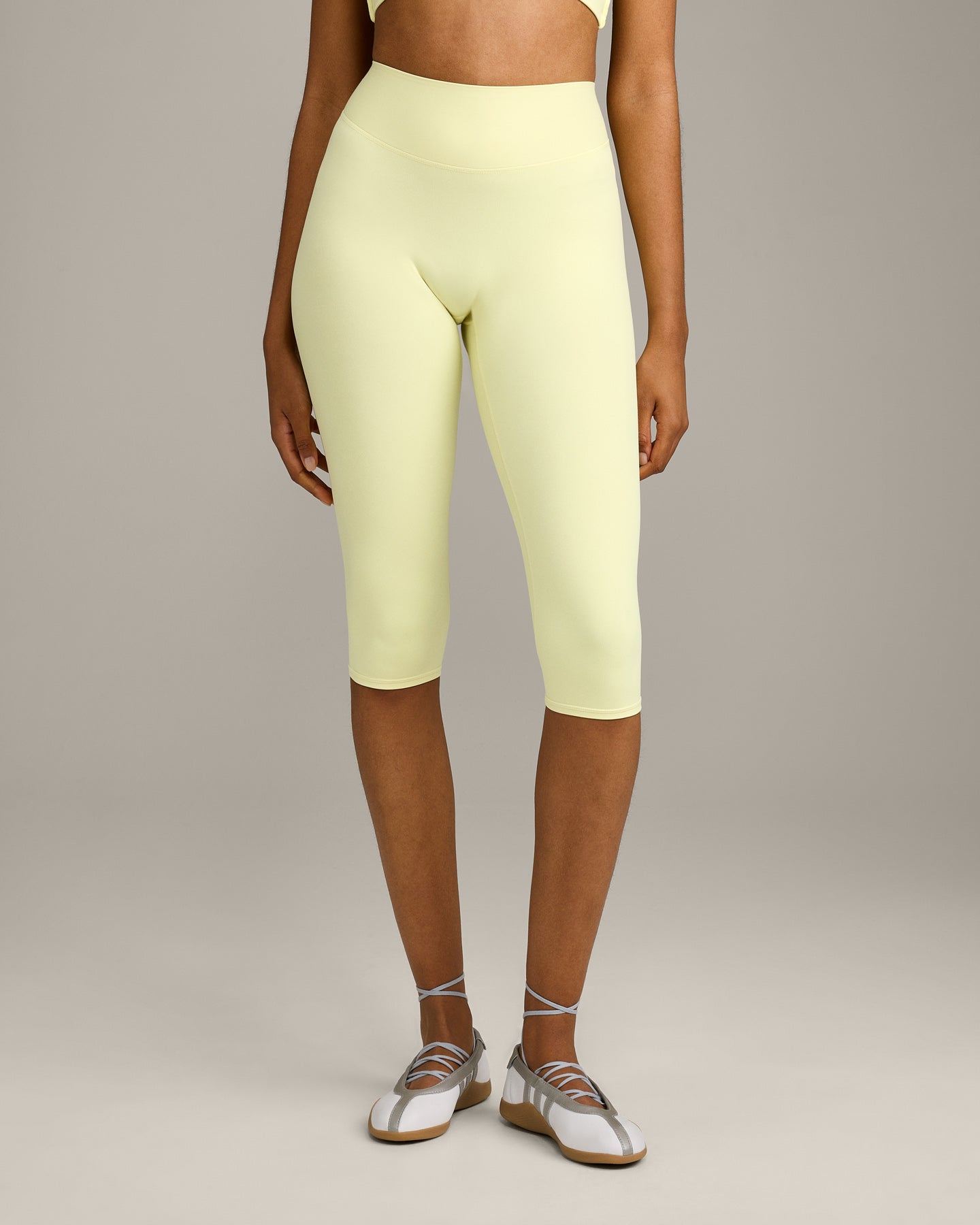 SoftMotion High Waisted Capri Leggings with Grey Logo | Pastel Yellow - Image 5