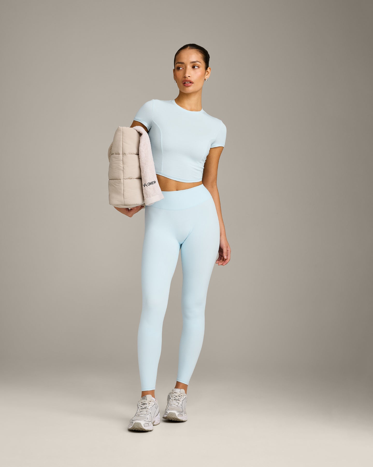SoftMotion High Waisted Leggings with Grey Logo | Cloud Blue - Image 3
