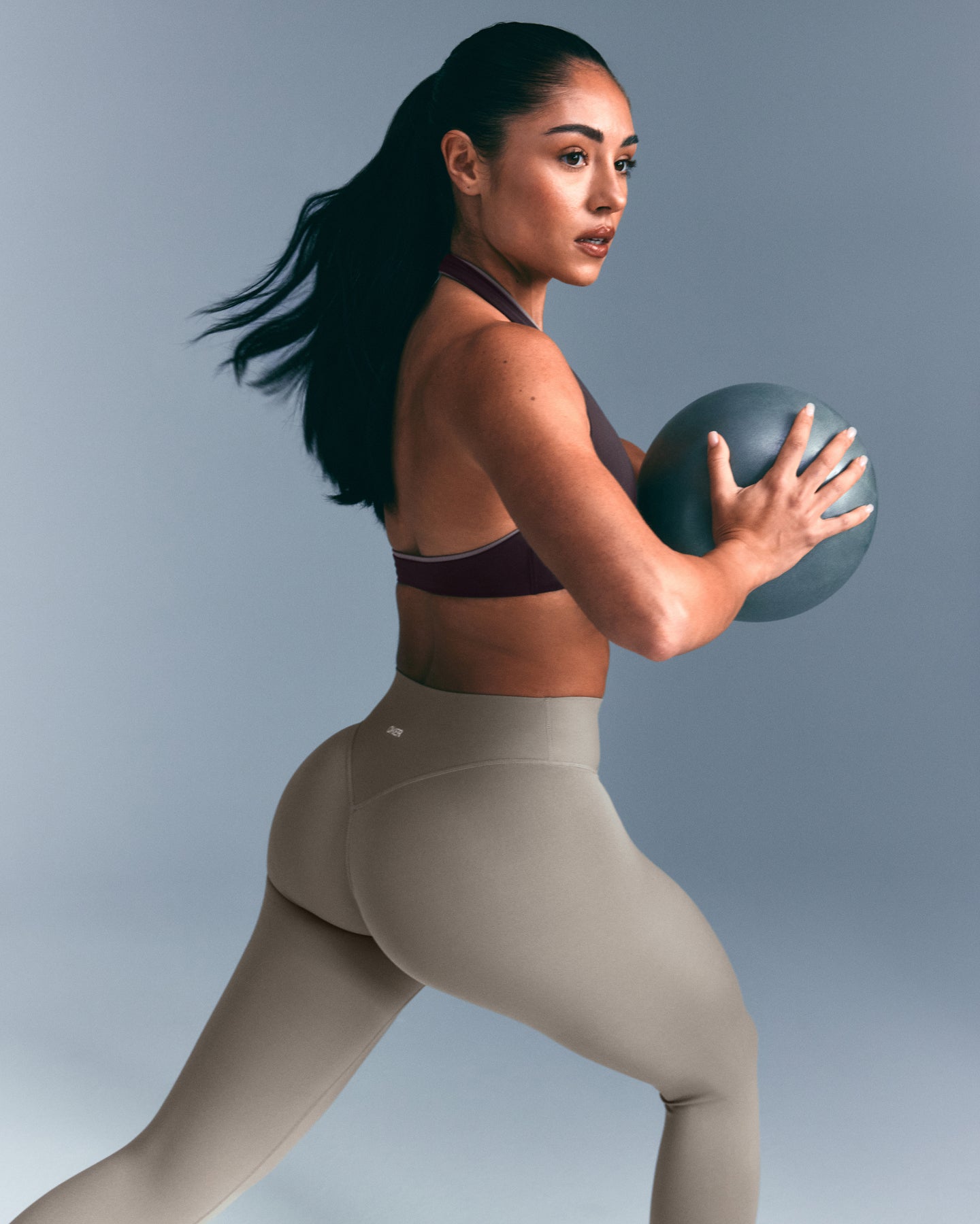 SoftMotion High Waisted Leggings with White Logo | Warm Sand - Image 2