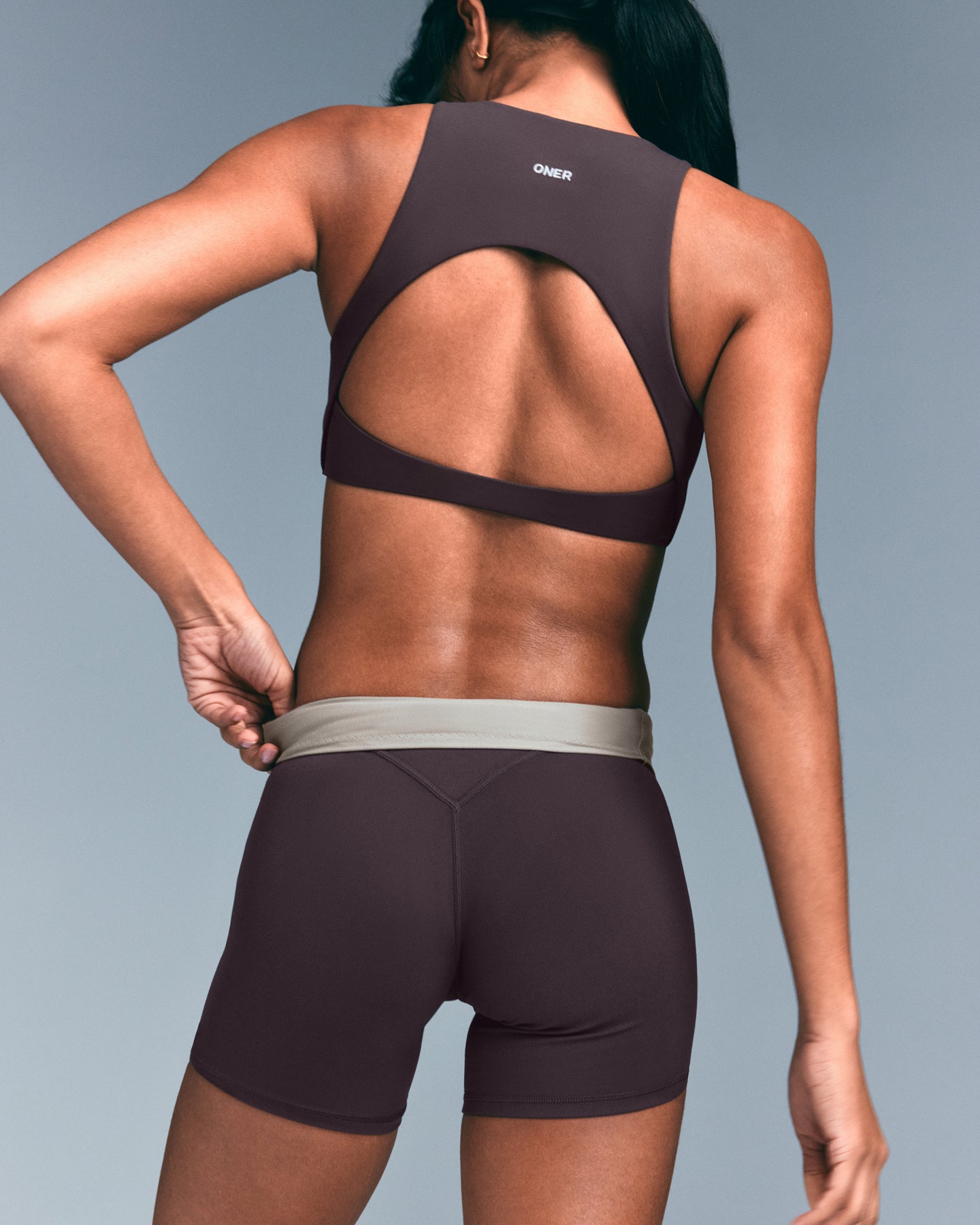 SoftMotion High Waisted Shorts 6" with Grey Logo | Dark Umber Brown - Image 2