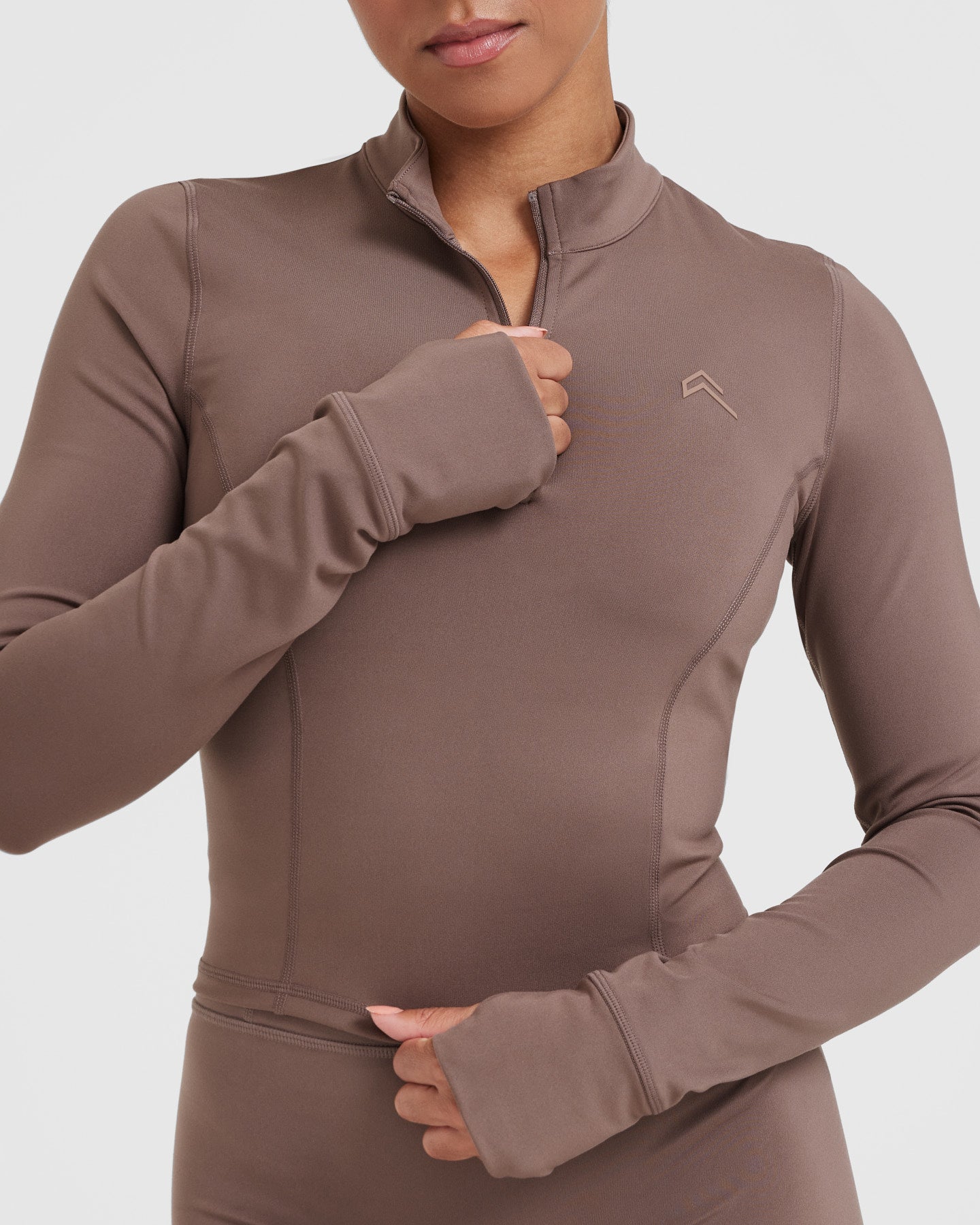 Timeless Half Zip Mid Long Sleeve Top | Cool Brown - Image 4