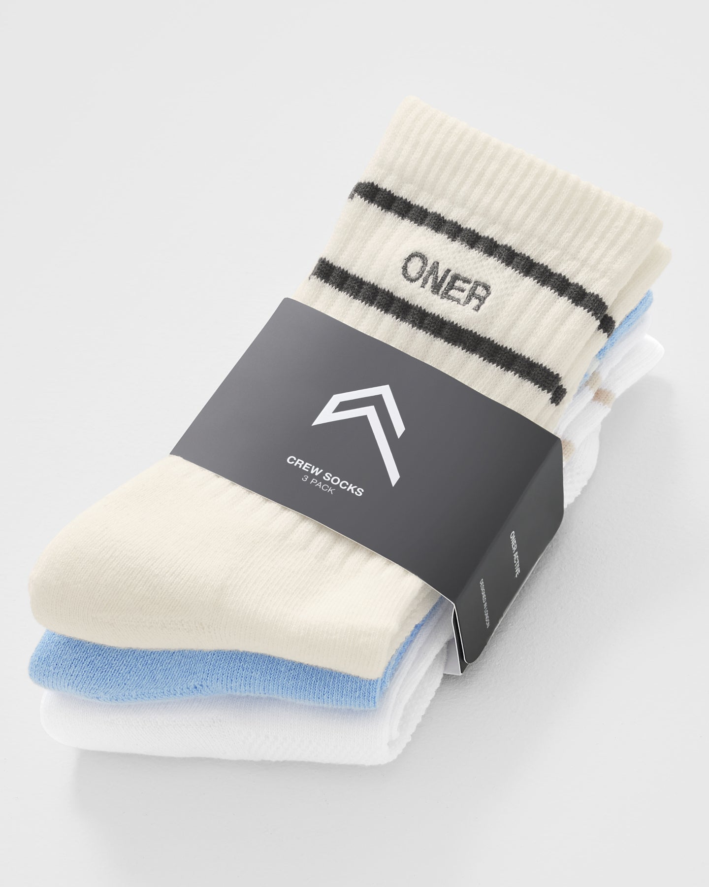 Varsity Crew Socks 3 Pack | Off White/Blue/White - Image 5
